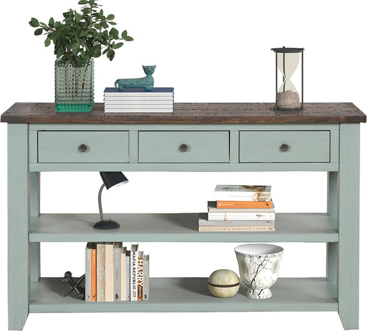 Solid Wood Console Table Sofa Table with Storage Drawers and Bottom Shelf Entryway Table for Entry Hallway Foyer Sofa Couch Table,Fully Assembled (48.8" Green)