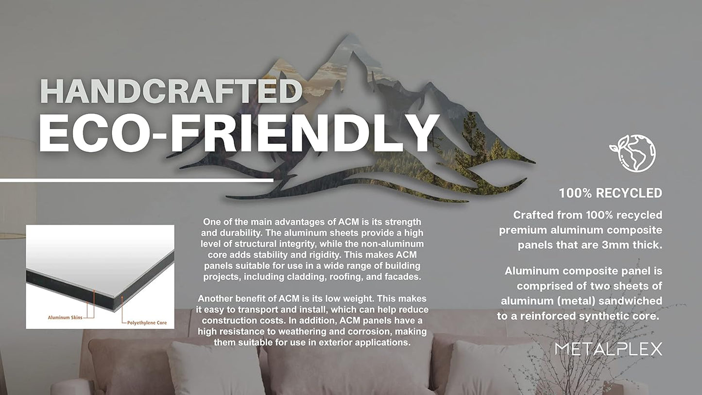 METALPLEX Mountain Range Metal Wall Art - Fade-Resistant and Rust-Free Indoor & Outdoor Aluminum Composite Wall Decor - Home Decor Wall Art For Living Room and Bedroom Decorations - Silver (47" x 22")