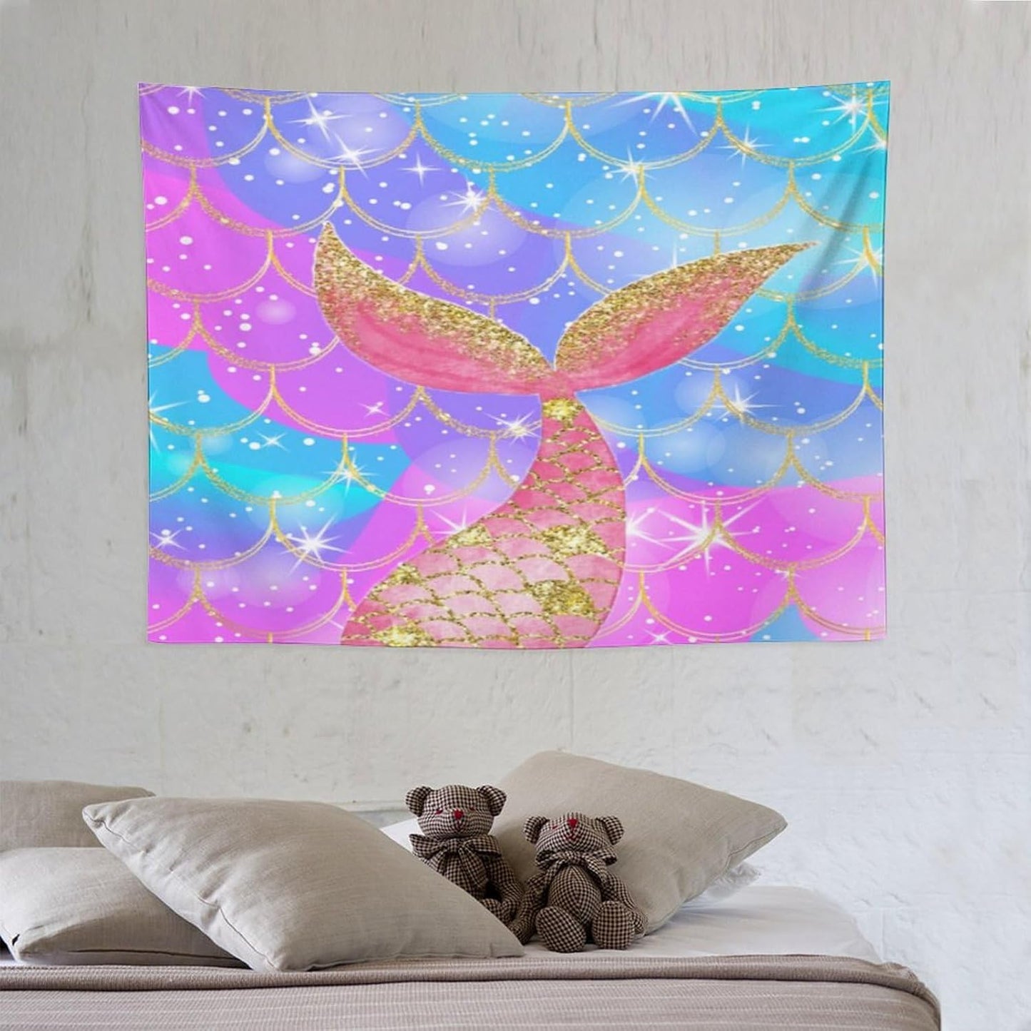 HZOHNAGO Mermaid Scales Tapestry Colorful Shiny Scales Mermaid Tail Pattern Printed Wall Tapestry Wall Hanging for Bedroom Living Room Dorm 40" W x 30" H