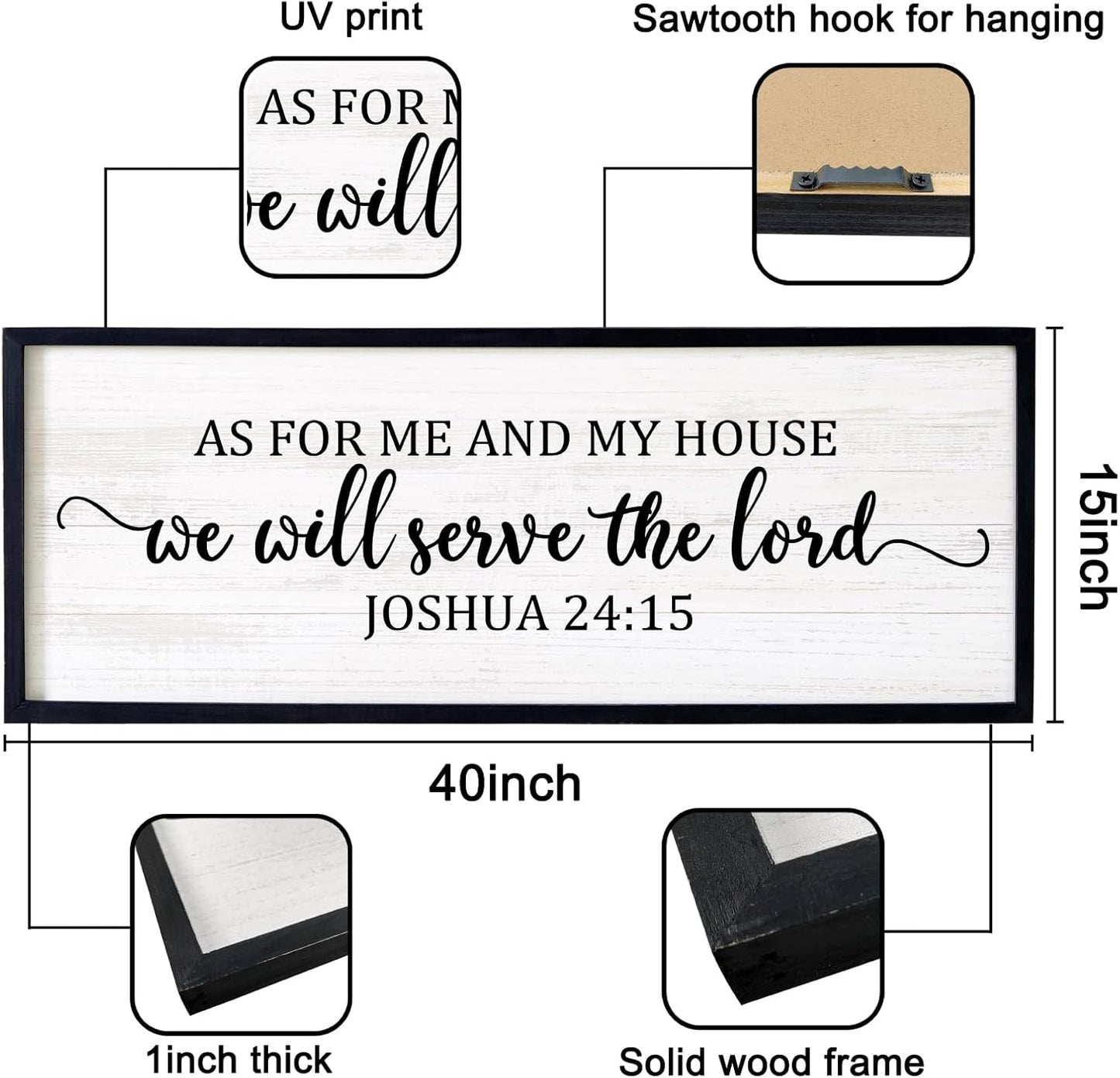 As For Me And My House We Will Serve The Lord Framed Wall Art, 40''×15'' Vintage Positive Religious Rustic Bible Verse for Christian God Jesus Christ Prayer, Horizontal Holy Catholic Scripture Decor
