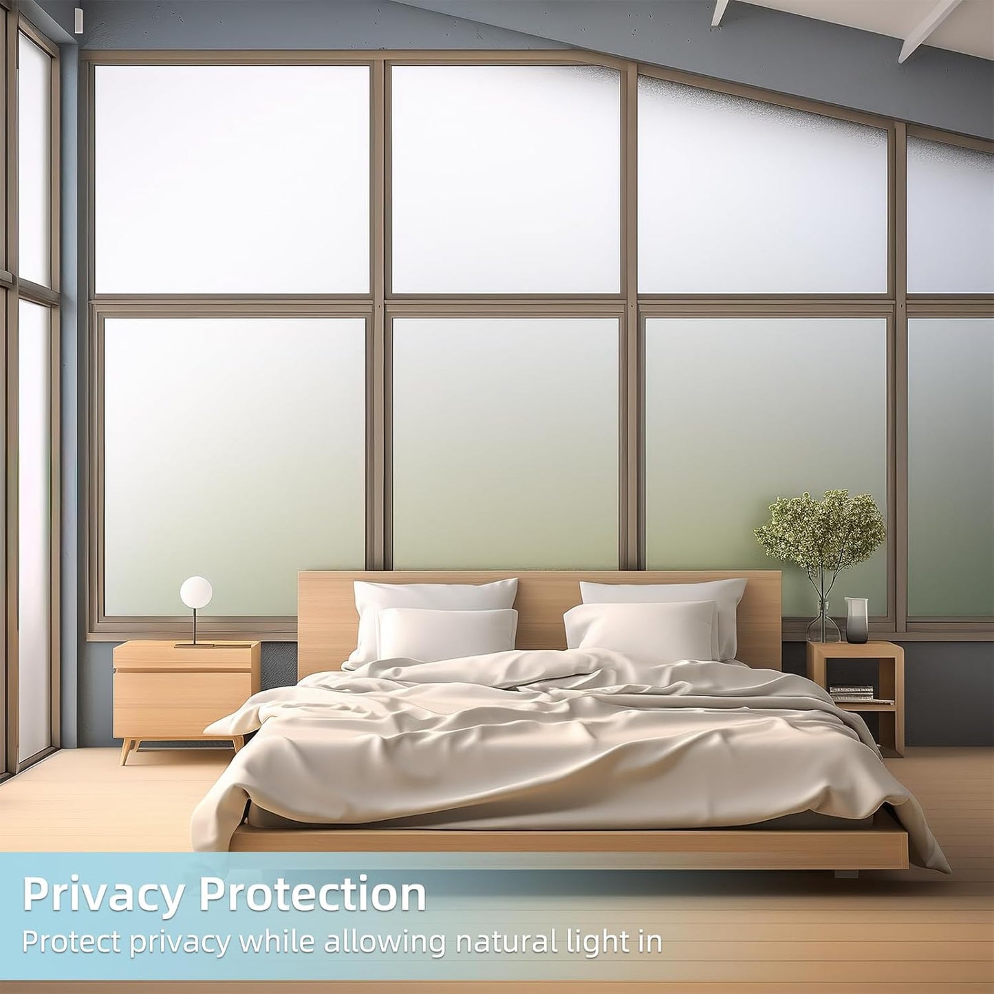 DUOFIRE Privacy Window Film Frosted Glass Film Matte White Static Cling Glass Film No Glue Anti-UV Window Sticker Non Adhesive for Privacy Office Meeting Room Bathroom Living Room DS001W 47.2x157.4in