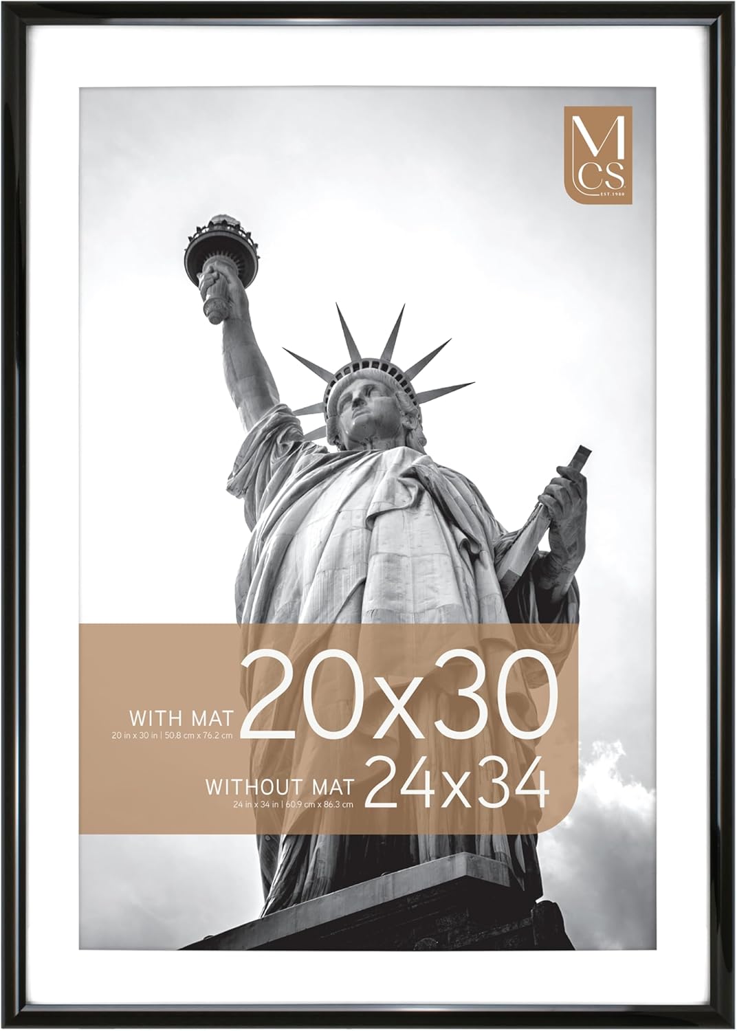 MCS Trendsetter 24x34 Matted Poster Frame with 20x30 Picture Display, Black Vertical & Horizontal Wall Hanging Large Picture Frame for Photos & Posters (1-Pack)