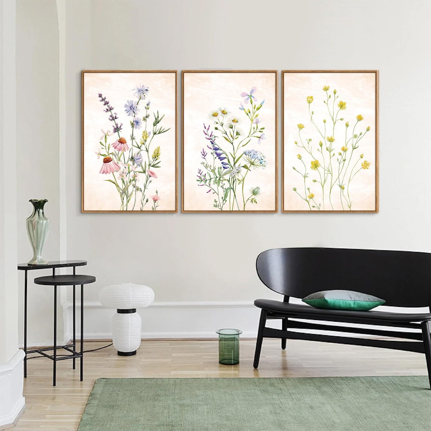 SIGNINART Watercolor Wildflower Framed Canvas Wall Art Set of 3, Boho Botanical Spring Floral Wall Decor, Colorful Minimalist Plant Art Prints for Farmhouse Living Room, Bedroom, Office, Bathroom 16"x24"