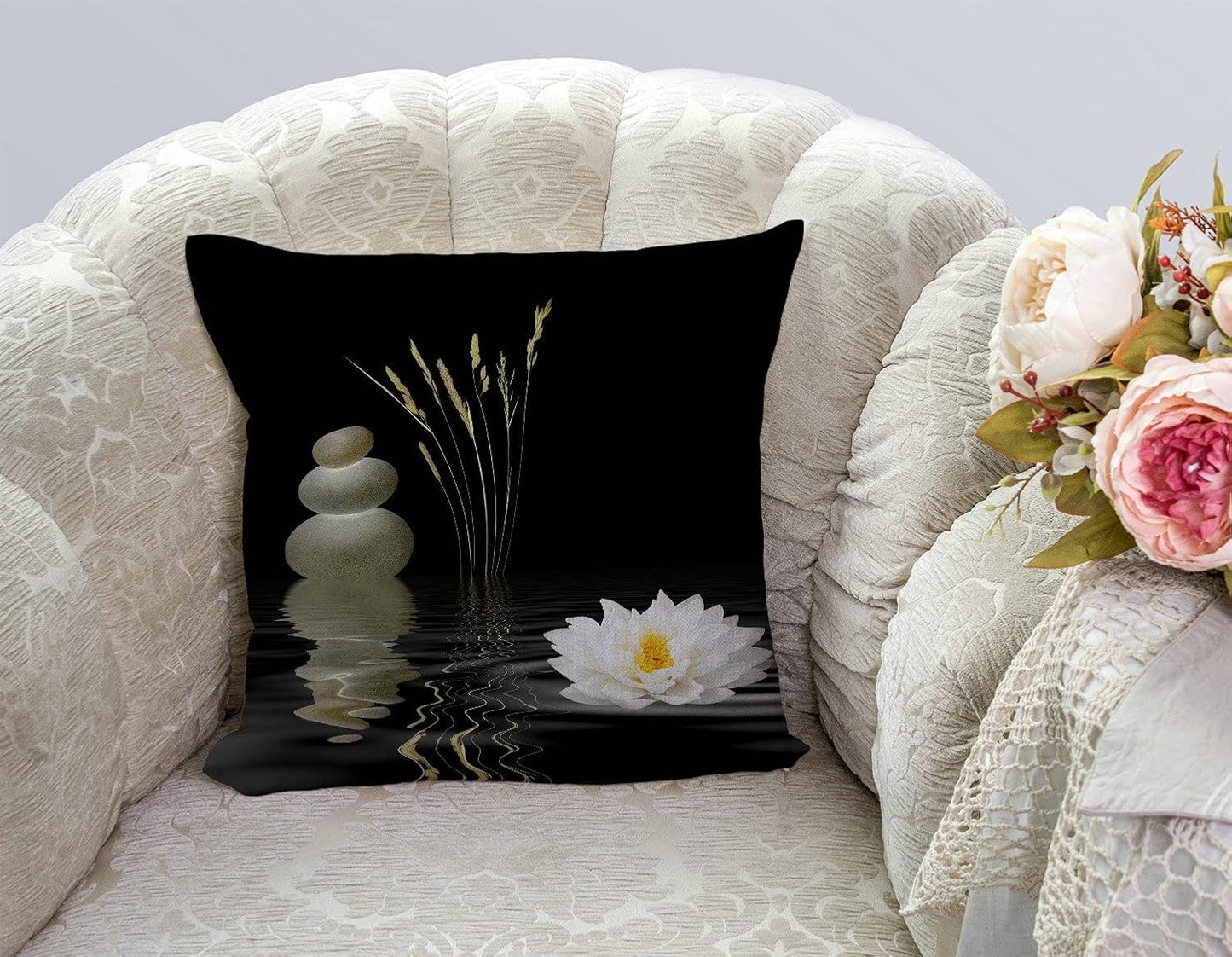 TSSOHU Decorative Throw Pillow Cover Asian Zen Stone, Pillow Covers 18"x 18" Meditation Japanese Lotus Spa Room Decor for Living Room Couch Cushion Bed Indoor Outdoor Home Decor