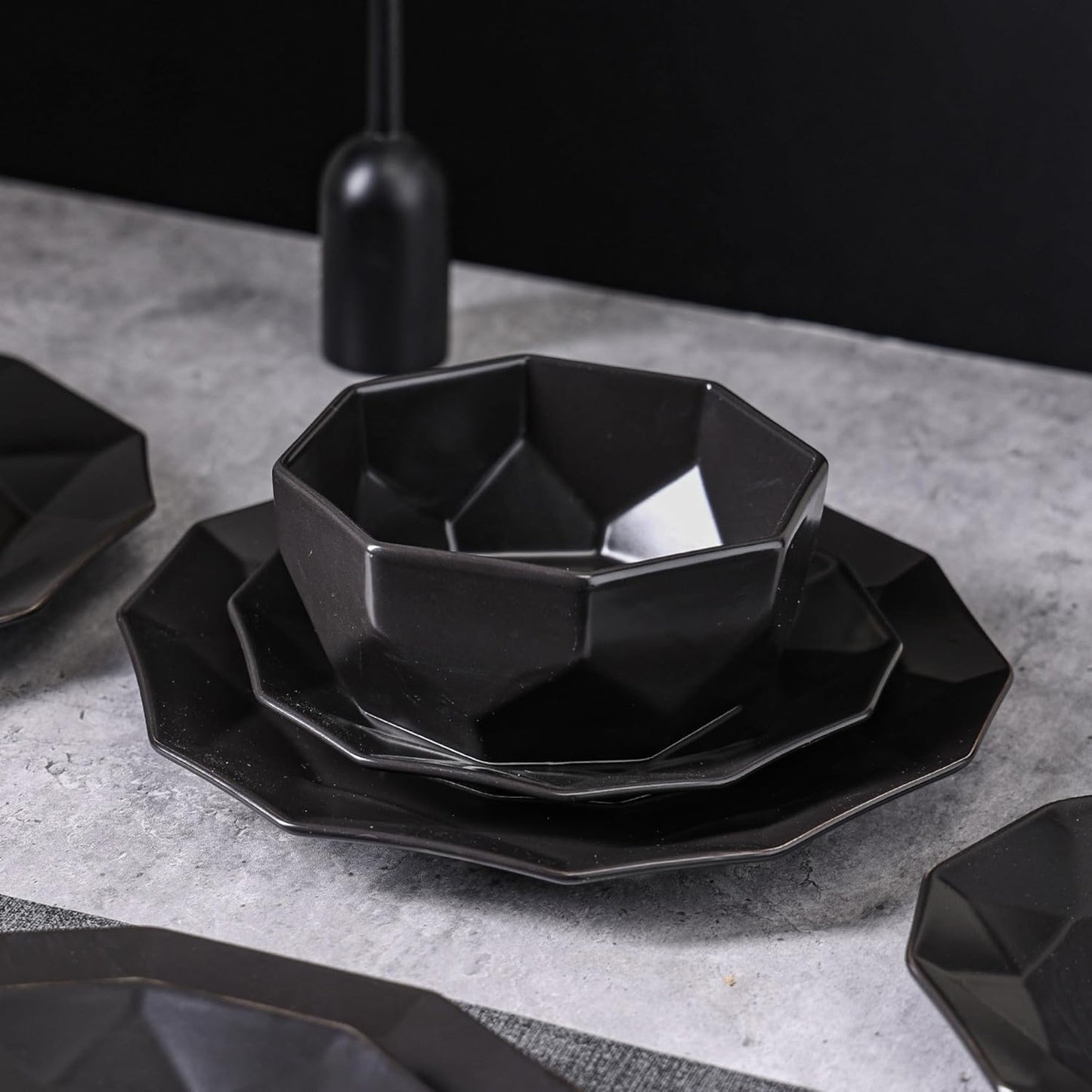 Stone + Lain Jamie Porcelain 32-Piece Geometric Dinnerware Set, Black