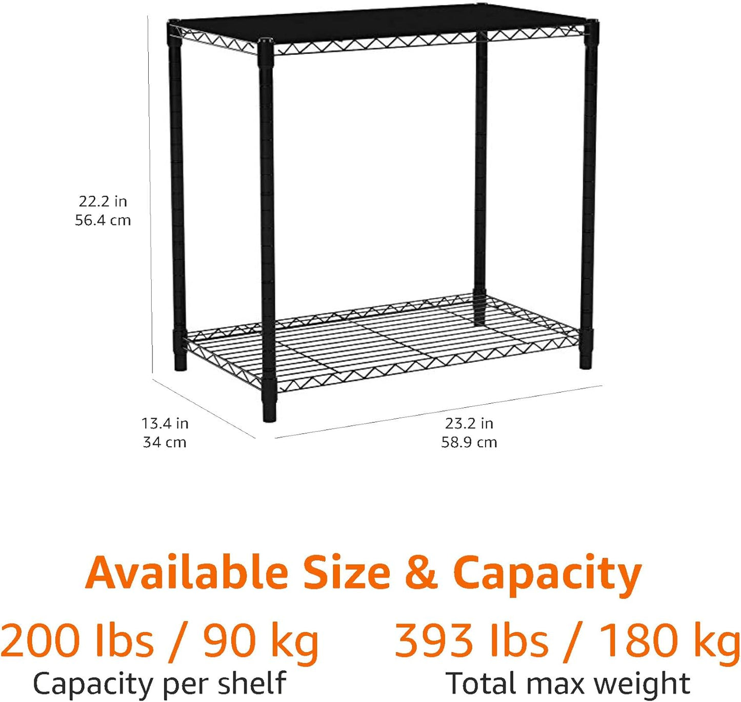 Amazon Basics 2-Shelf Stackable Storage, 13.3" D x 23.2" W x 22.2" H, Black