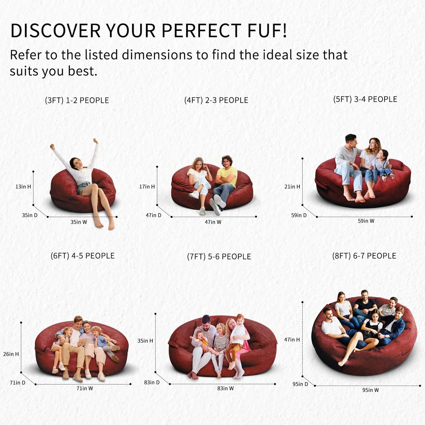 Bean Bag Chair for Adults 4FT,Soft Removable Cover for Teens/Girls Bedroom,Fluffy Giant Round Floor Beanbag Lounger Chairs (No Filler,Claret)