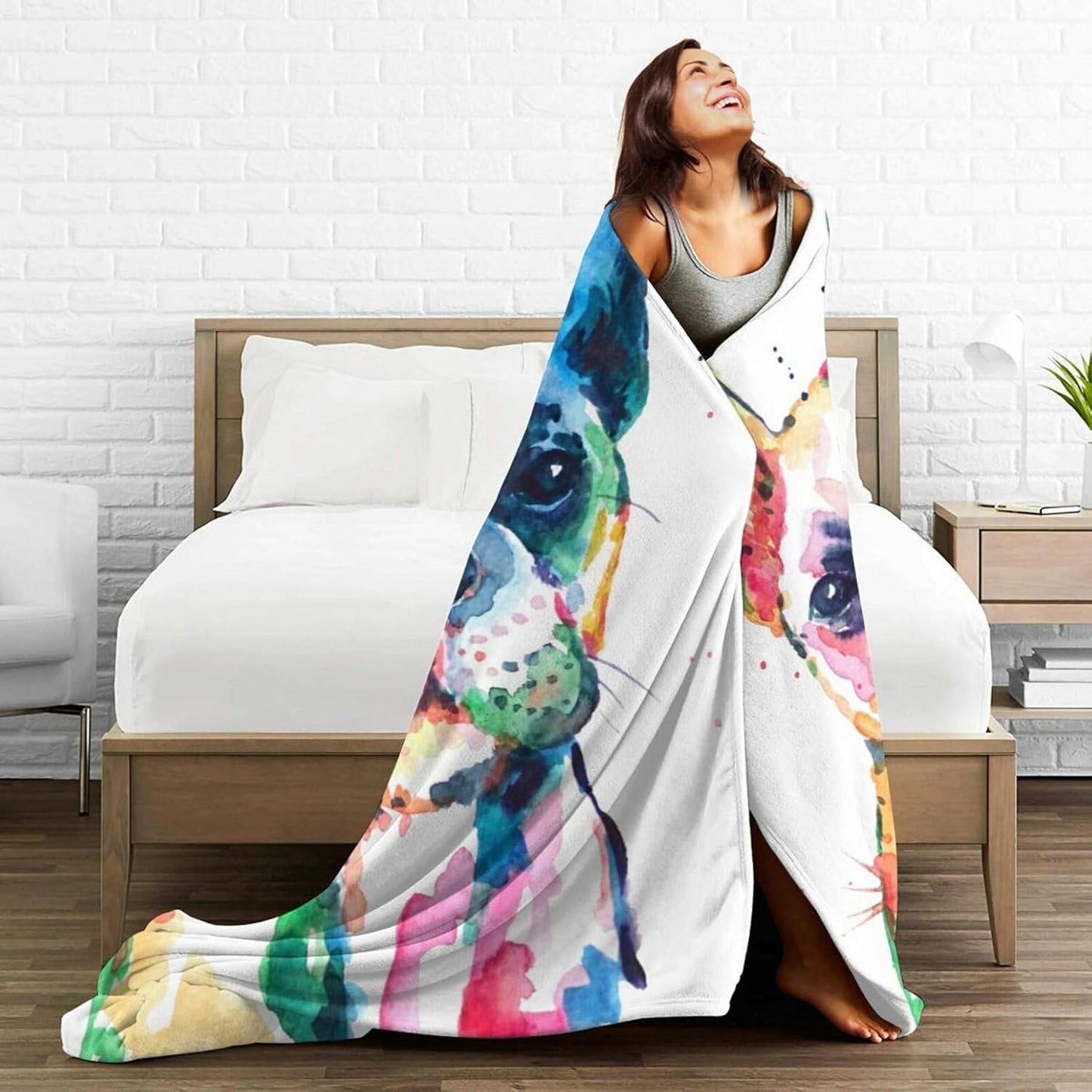 HGOD DESIGNS Watercolor French Bulldog Fleece Throw Blanket Ultra Soft Cozy Blooming Decorative Flannel Blanket All Season for Home Couch Bed Chair Travel 50x60in