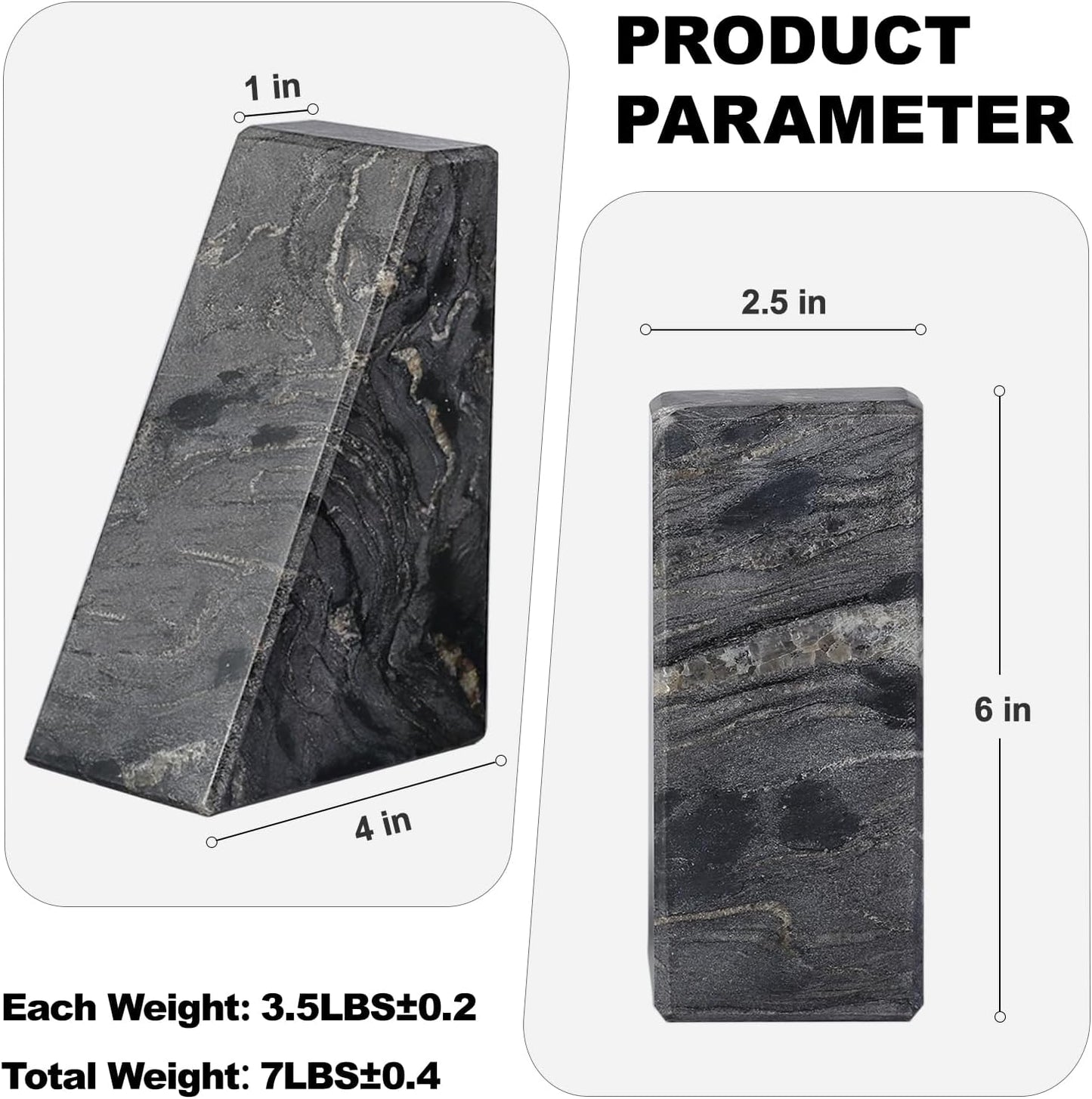 Marble Bookends for Heavy Books, Decorative Book Ends for Shelves, Titanium Black Stone Durable and Heavy-Duty Book Ends for Hardback Books & CDS, Unique Book Stopper & Holder, Set of 2