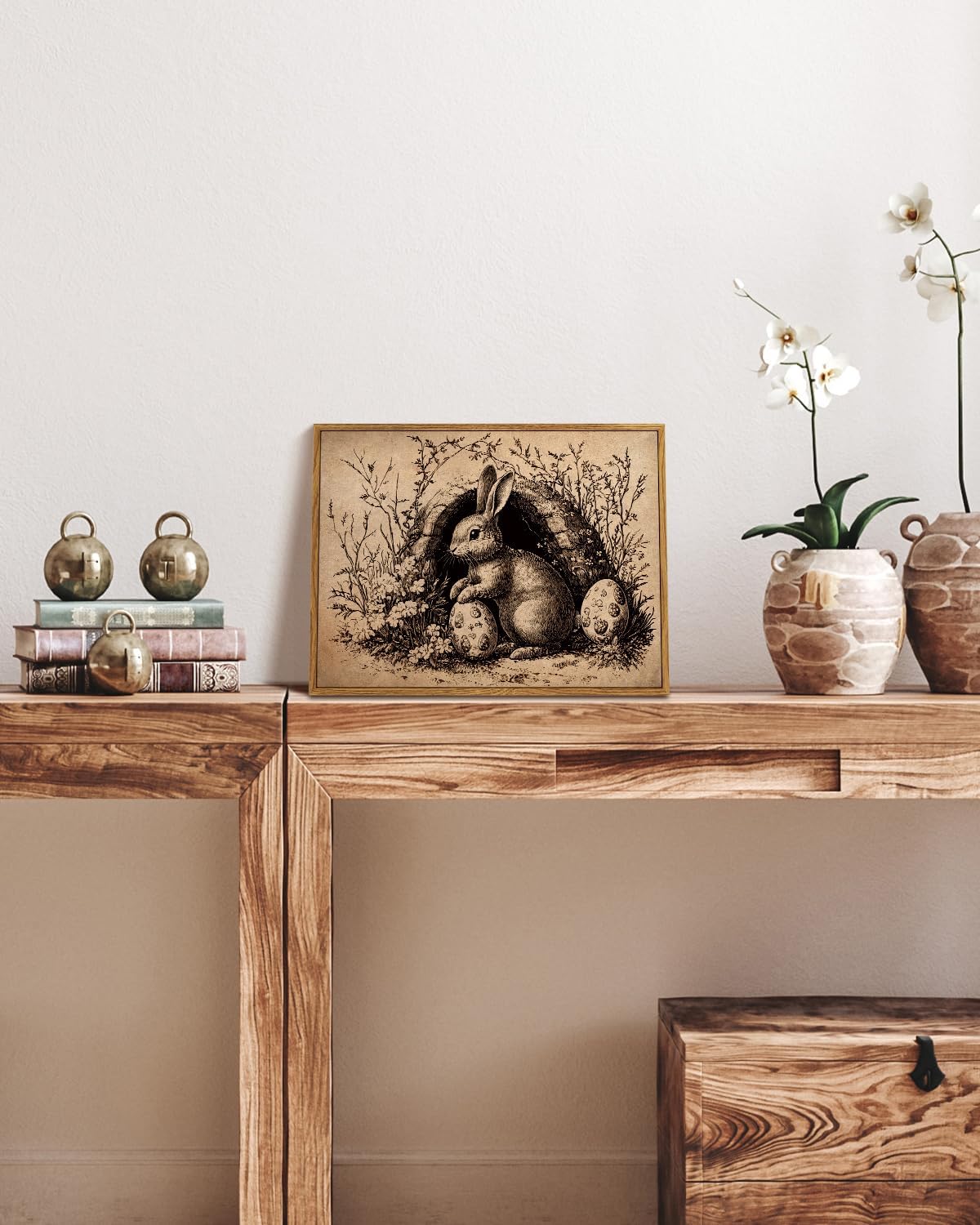 VIYYIEA Framed Wall Art for Living Room, Easter Bunny Egg Canvas Prints, Vintage Home Decor, Rabbits Painting Picture, Bathroom Wall Decor Gifts for Friends or Family -【Easter Collector】-(16L x 12W)
