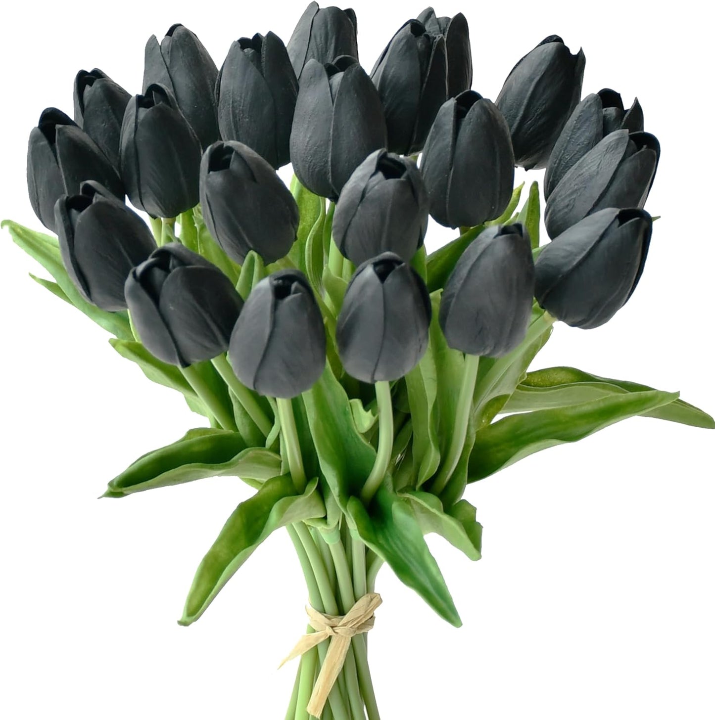 Mandy's Artificial Tulips 20 Stems Black PU Faux Flowers for Wedding Home Decor 13.5 Inch