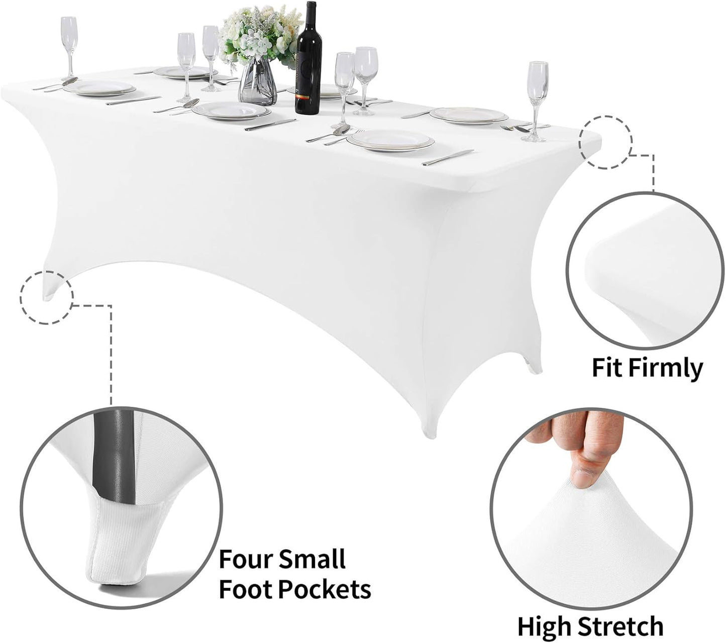 6PCS Spandex Table Cover for 6FT Table Universal Fitted Stretch Tablecloth for Party, Banquet, Wedding and Events-White