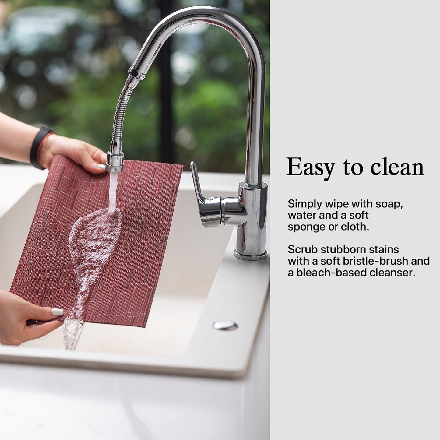 Placemats Set of 8 - Easy Clean Woven Vinyl Placemats for Dining Table, Indoor/Outdoor Place Mats, Washable PVC Table Mats （Burgundy）