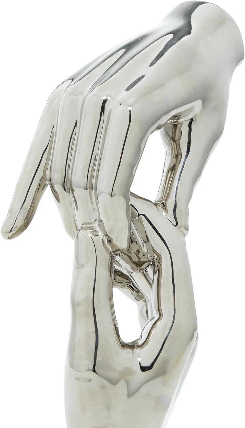 Deco 79 Polystone Hands Decorative Sculpture Home Decor Statue, Accent Figurine 5" x 4" x 13", Silver