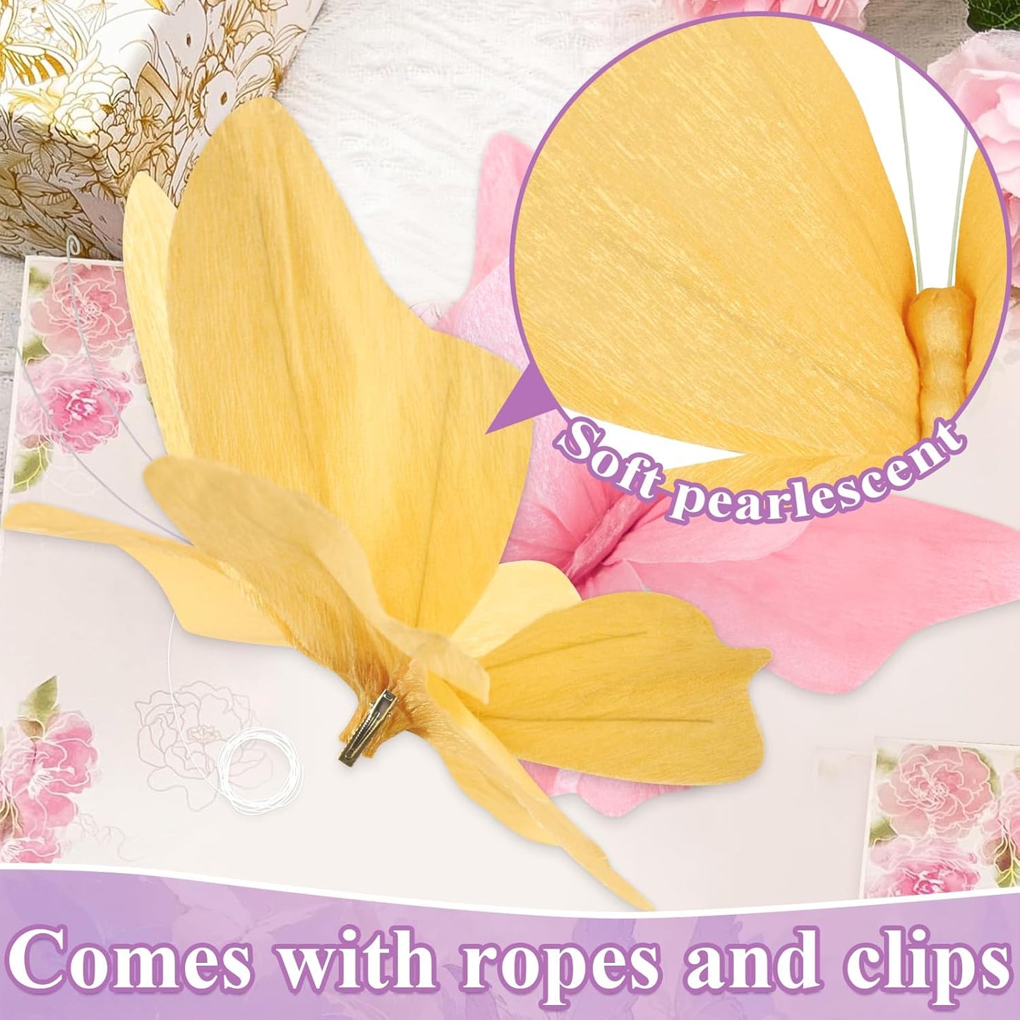 SUNBEAUTY Butterfly Party Decorations, 3D Paper Butterfly Decoration, Hanging Paper Butterfly for Baby Shower Decorations Girls, Women, Paper Flowers for Wall Decoration, Set of 4