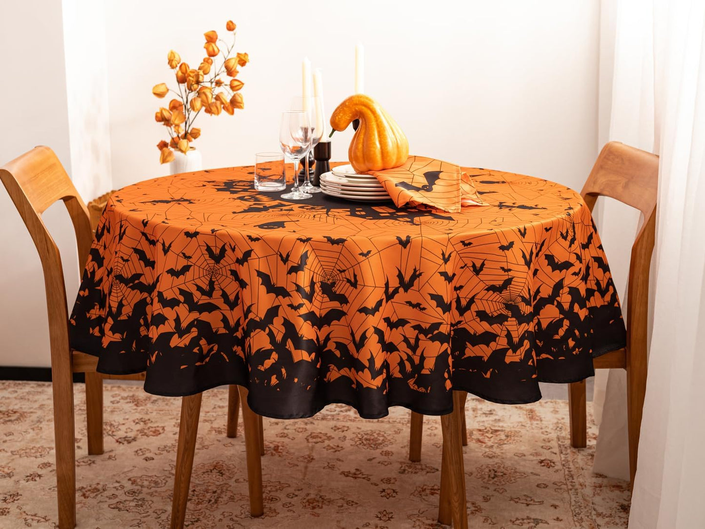 YiHomer Halloween Silhouettes Tabletop for Halloween Decorations, Dinner Parties and Scary Movie Nights, Horror Night, Tablecloth, 60" Round