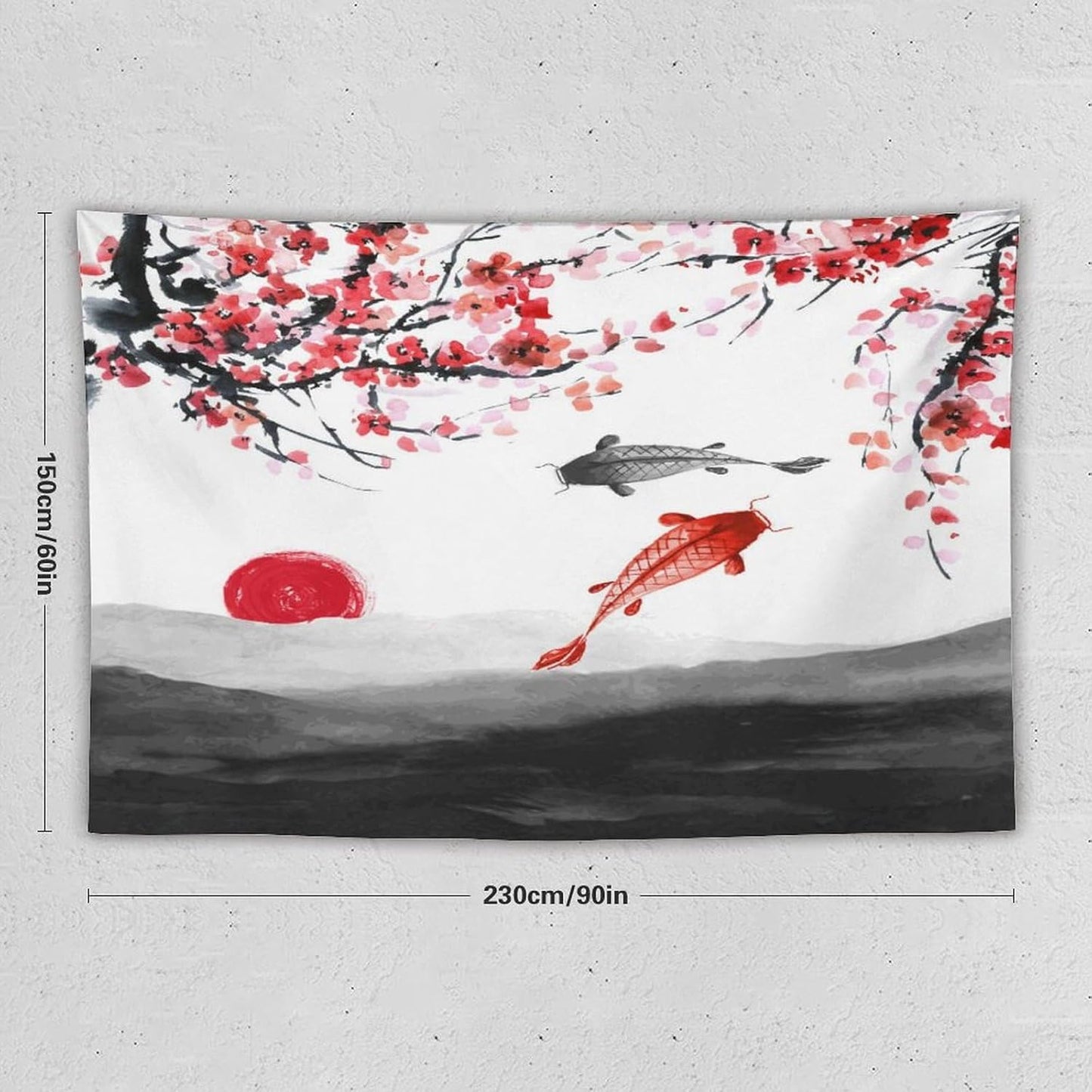 Houselerax Japanese Koi Fish Tapestries, Cherry Blossoms Asian Oriental Flower Branch Koi Fish Carp Tapestry Wall Hanging for Bedroom Living Room Office Decor 90"x60"