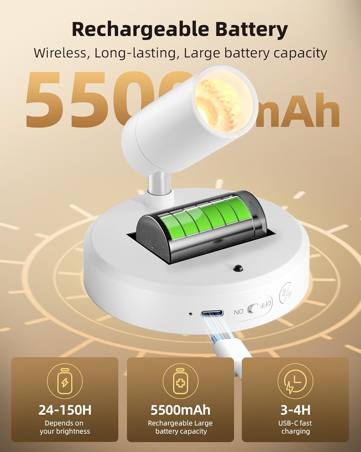 EZVALO Spot Lights Indoor,5500mAh Rechargeable Plants Spotlights with Remote,Wireless Mini Art Accent Spot Lights with Timer＆Dimmable, 3CCT, Uplights Indoor for Plants,Display,Artwork(4Pack-White)