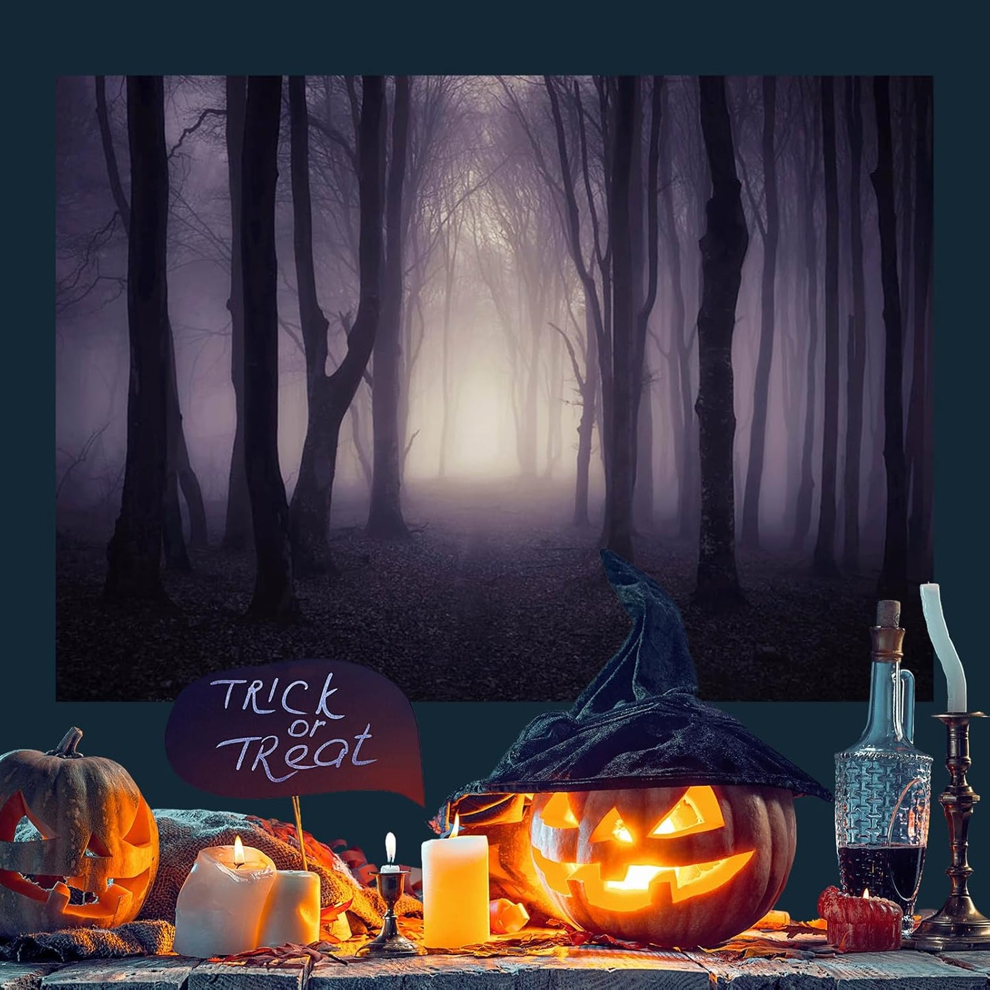 Mocsicka Halloween Photo Backdrop Misty Woods Dark Gloomy Forest Witch Wizard Party Background Halloween Night Ghost Photography Backdrops (10x8ft)