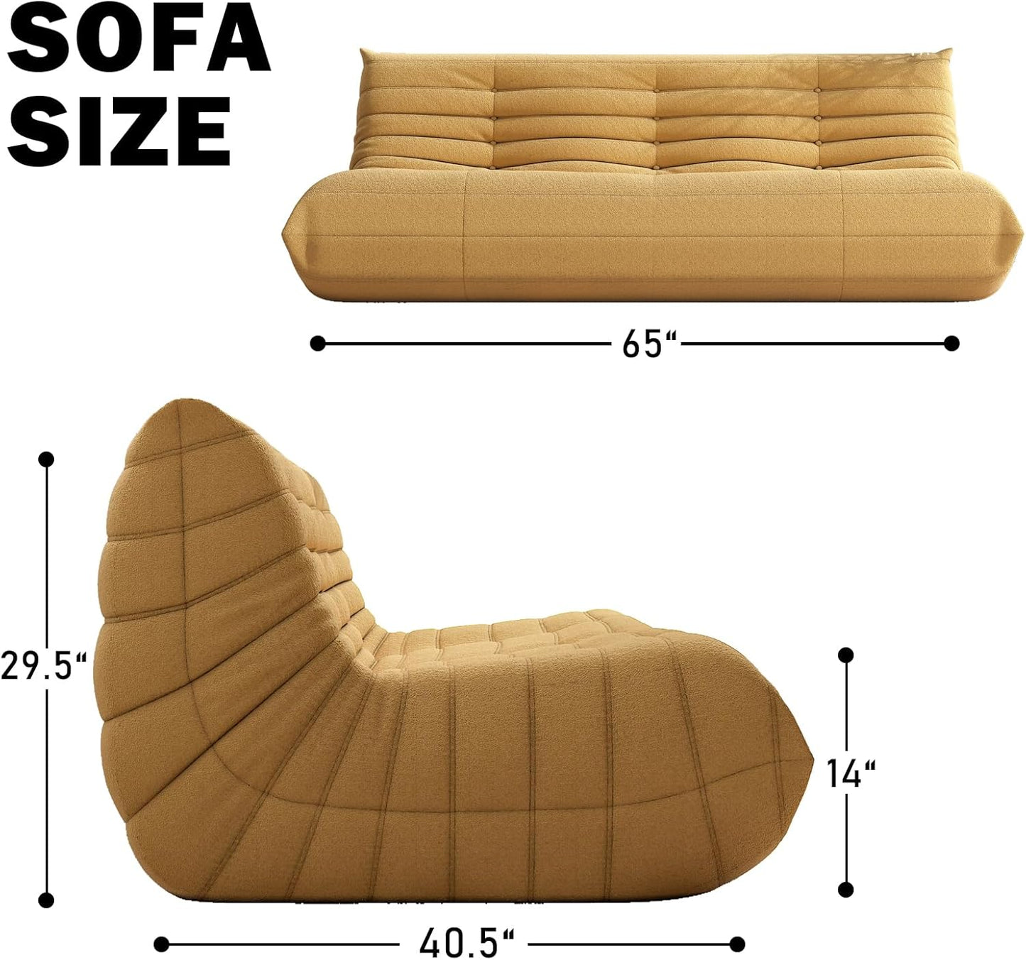 Big Bean Bag Chairs for Adults, 3 Seater Large Bean Bag Chair Sofa, Fireside Chair Lazy Sofa Chair with High Density Comfortable Foam, Modern Bean Bag for Living Room, Bedroom, Office (Yellow)