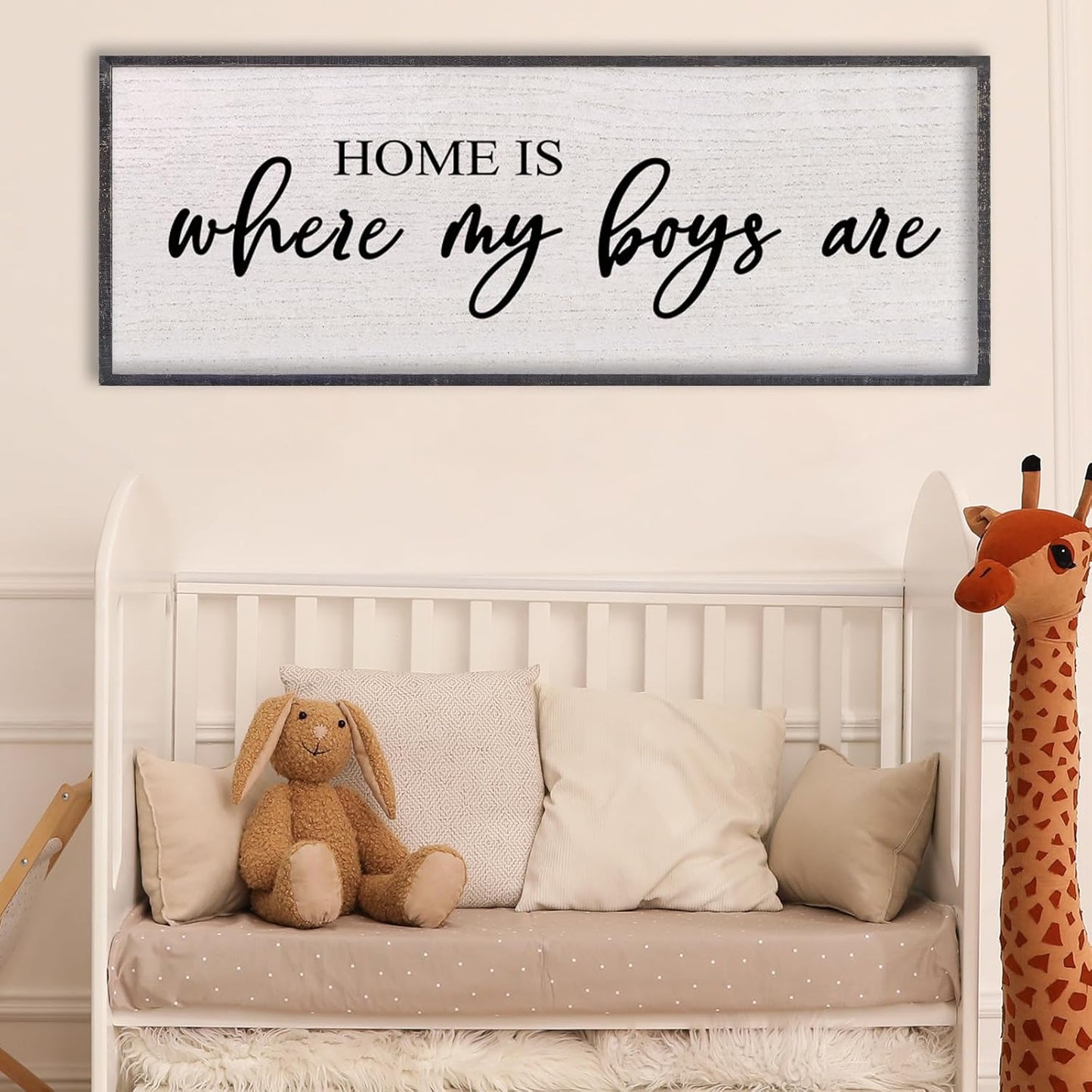 Home Is Where My Boys Are Wall Decor 40"×15" mom and her boys Sign for boys room Playroom Large Wood Framed Wall Hanging Art (Black)