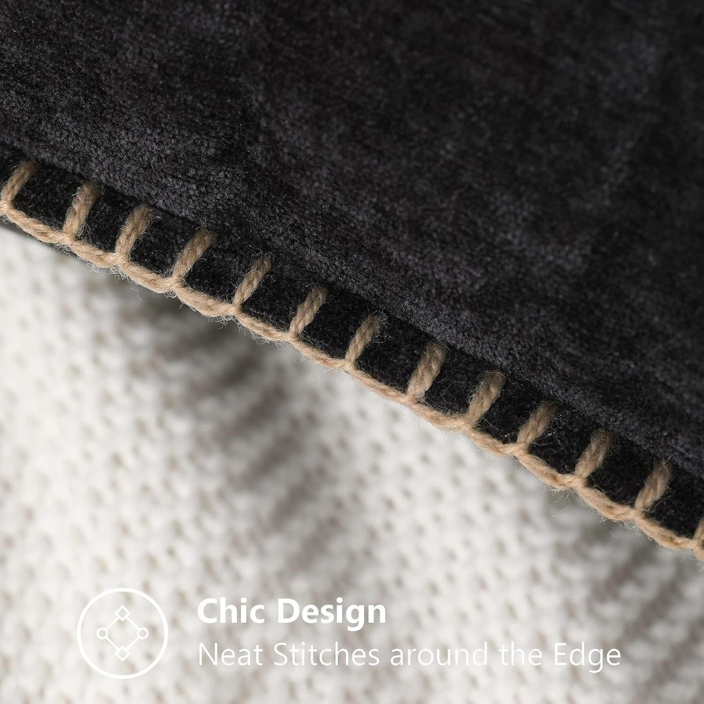 decorUhome Chenille Soft Throw Pillow Covers 12x20 Set of 2, Lumbar Velvet Farmhouse Neutral Decorative Euro Pillow Covers with Stitched Edge for Couch Sofa Bed Home Decor, Black