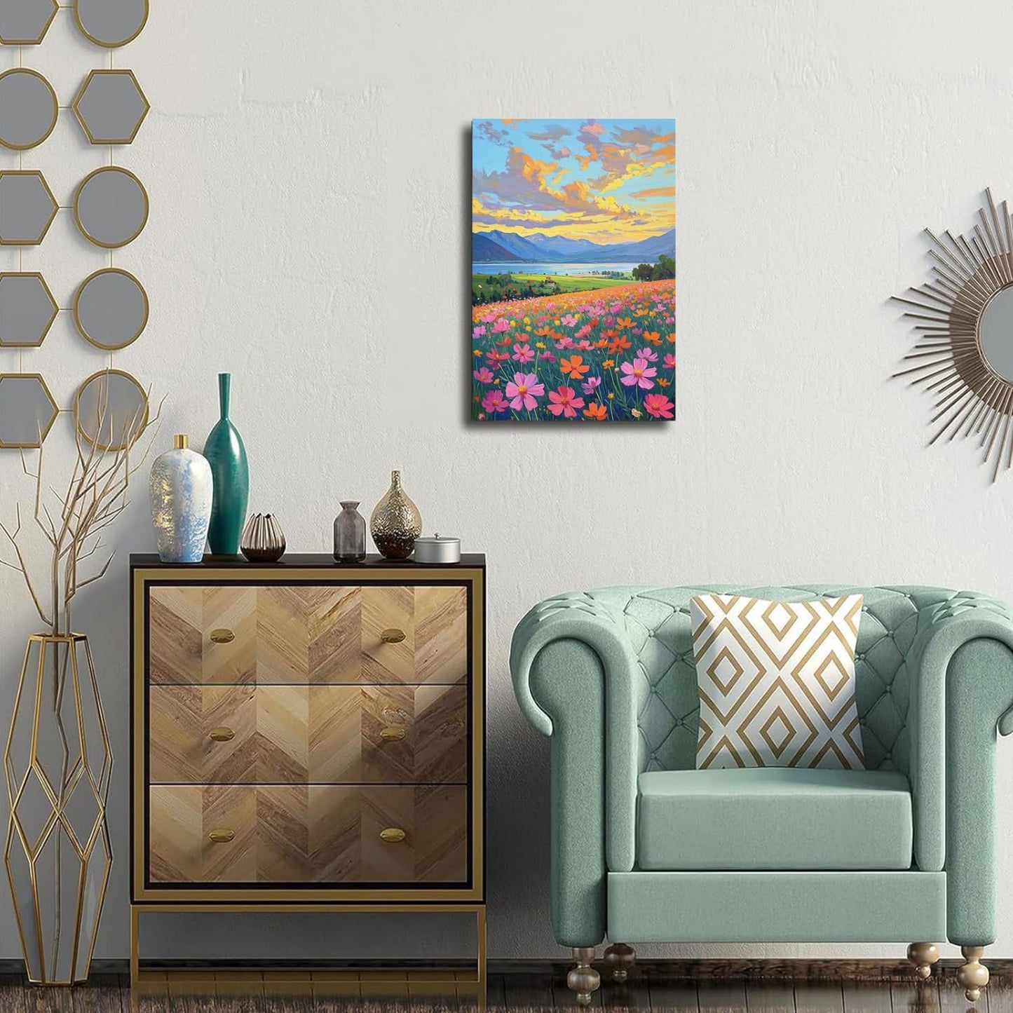 Colorful wildflowers field scenery poster artwork wall decoration wildflowers everywhere wall painting suitable for bedroom home office