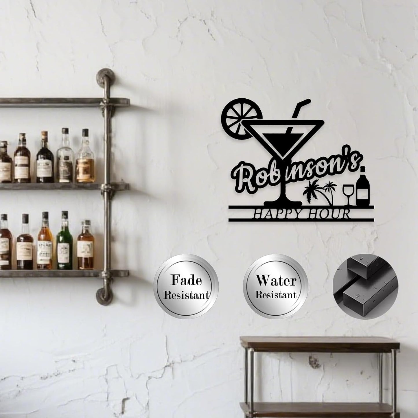 Happy Hour Metal Bar Sign - Personalized Wine Wall Art, Rustic Home Bar Decor, Custom Cocktail & Wine Themed Metal Signs for Indoor/Outdoor - MADE IN USA