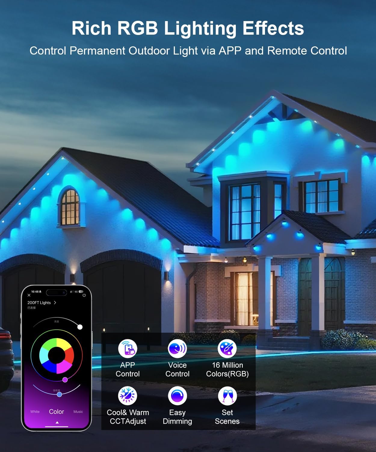 Fussion 300ft Permanent Outdoor Lights for House, 2025 Smart RGB LED Outside Lights with APP Remote Control, IP67 Waterproof Eternity Eaves Lighting for Christmas, Halloween, Holiday, Party, Daily