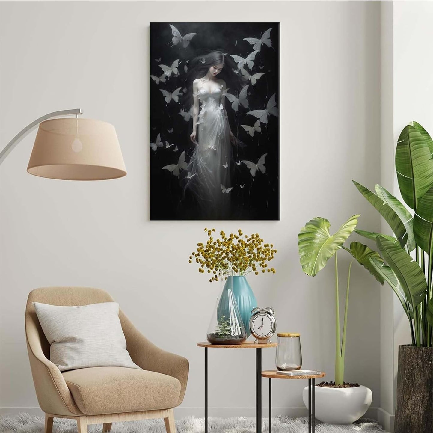 JFHCQJPK Vintage Gothic Feminine Canvas Wall Art Print Butterfly Poster Moody Female Wall Art Retro Artwork Dark College Decor for Home Bedroom16x24in Frameless