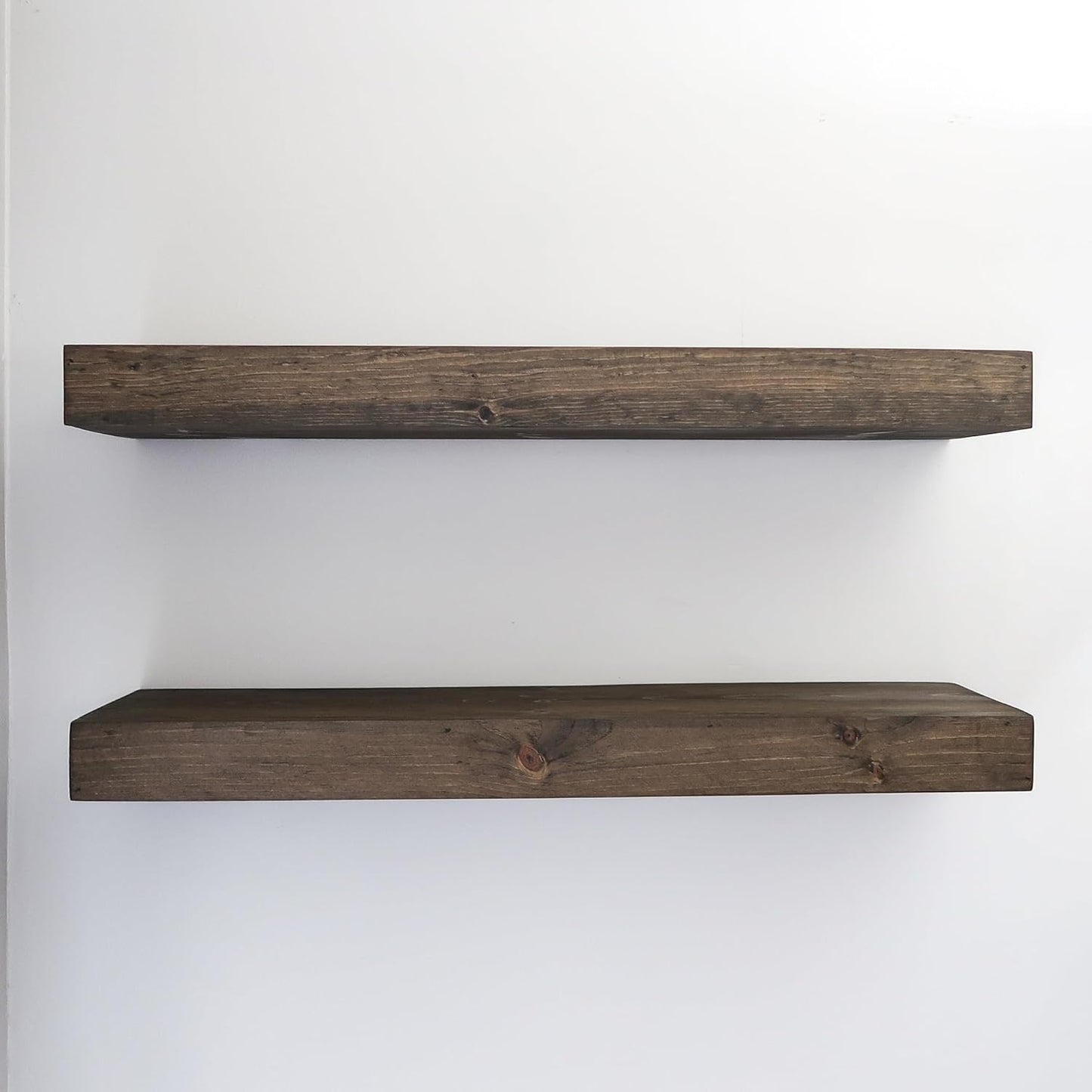Modern Floating Shelves 3 Inches Thick for Wall, Wide Shelves for Kitchen, Living Room, Bedroom, and Bathroom, Natural Pine Wood, Rustic Wooden Shelf, (Set of 2) (Jacobean, 36Lx3Hx8D)
