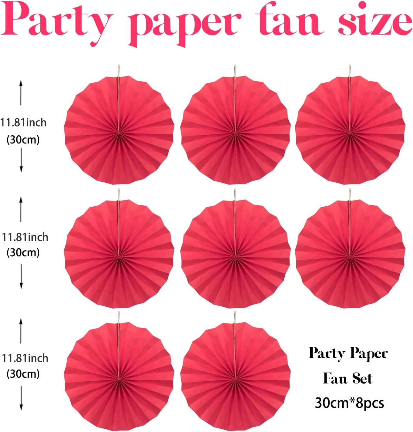 Red Birthday Decorations,DIY Red Paper Fans Hanging Decoration ,Party Supplies Party Fans 12in, Wedding Graduation Events Accessories 30 Color DIY Set （Red）