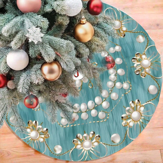 36" Christmas Tree Skirt with Elegant Aqua Pearl Christmas Angel Pattern Turquoise Tree Mat Base Cover for Xmas Festive Holiday Party Decoration Ornaments