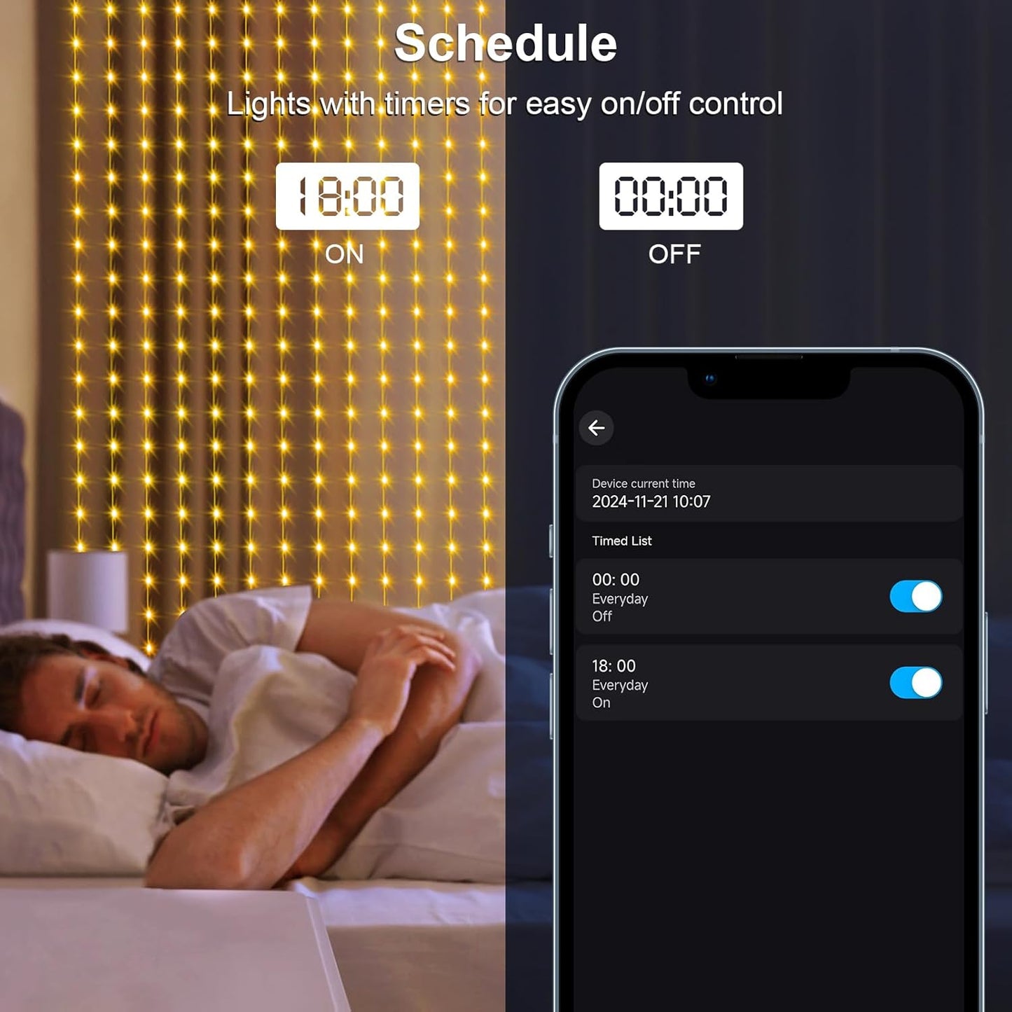 echosari Smart 600 LED Curtain Lights, 20Ft x 10Ft, Compatible with Alexa, App Control, DIY Fairy Lights, Dynamic for Backyard, Home, Wedding, Party Decor - RGB Color Changing IC