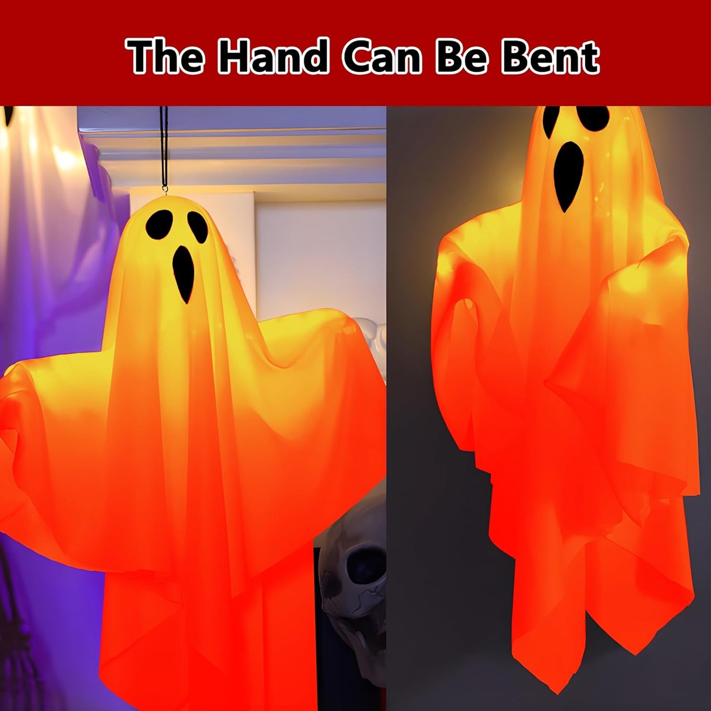 Halloween Light-up Ghost Decorations,Halloween Hanging Flying Ghosts with String Lights,Battery Operated Light up Spooky Ghosts Ornaments for Front Yard, Patio, Lawn, Garden, Party, 19.6 Inch, 2 Pack