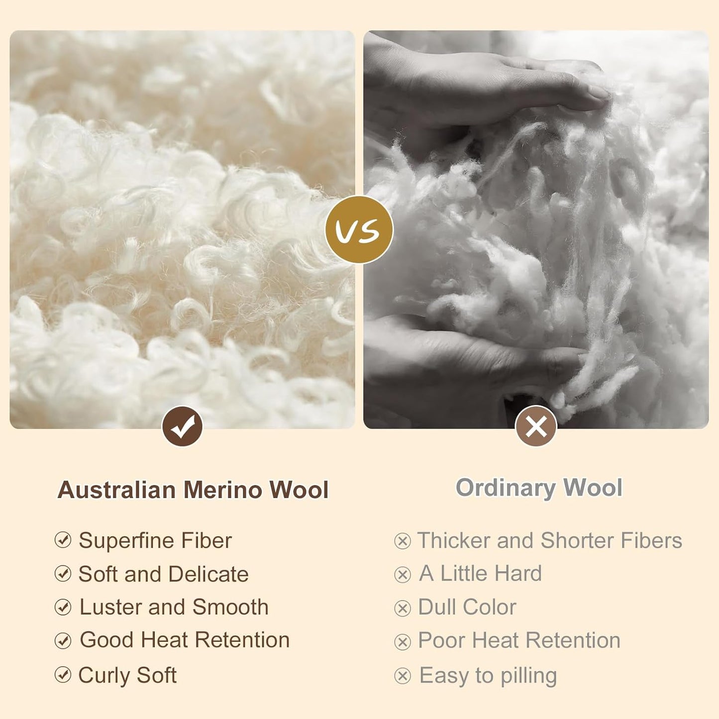 YOUR MOON 100% Pure Wool Queen Size, Australian Organic Natural Wool Blankets, Hypoallergenic Blanket for Bed, Medium Weight(Coffee, 90 * 90)