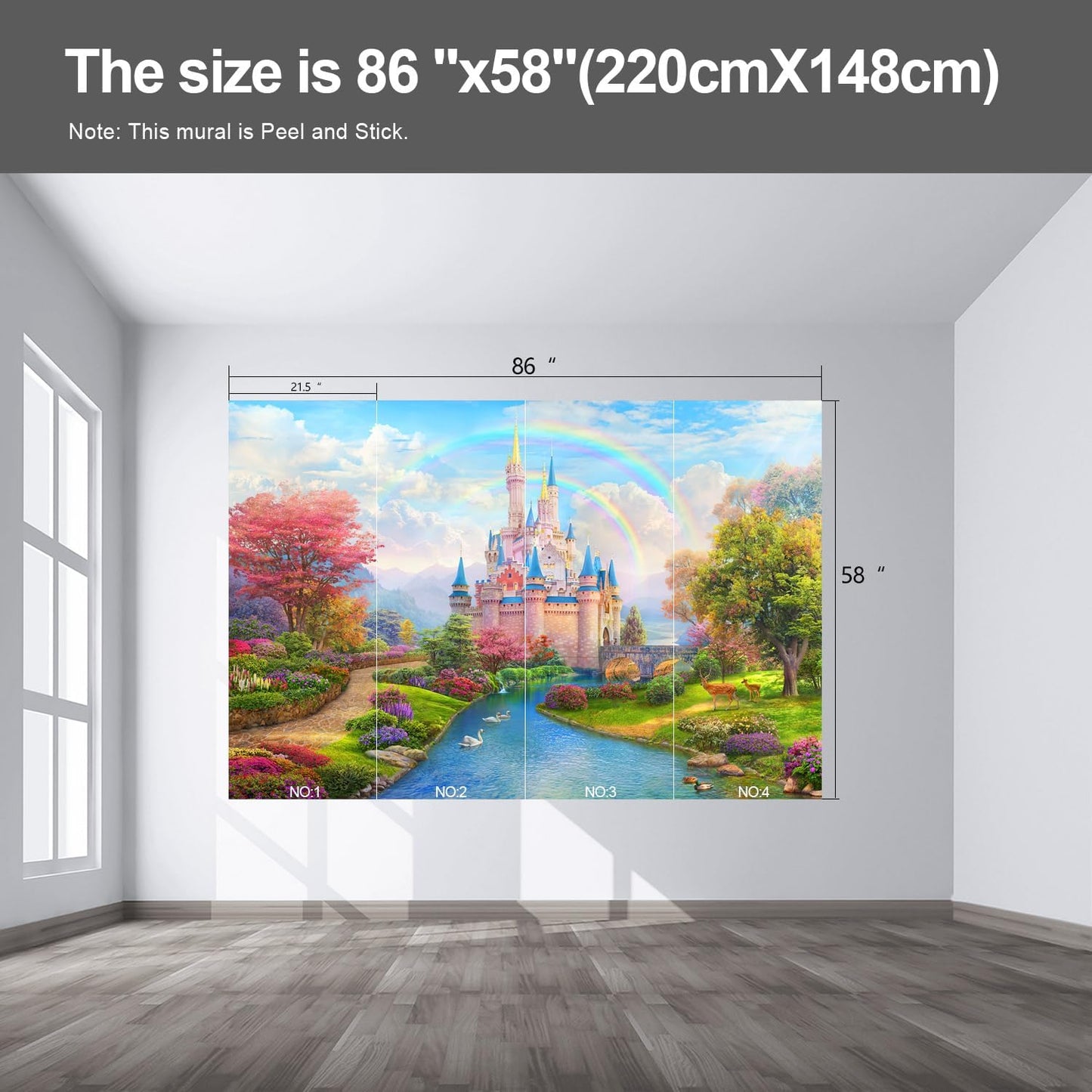 Castle Wall murals Peel and Stick Wallpaper for Bedroom Nursery Room - 58"x86"