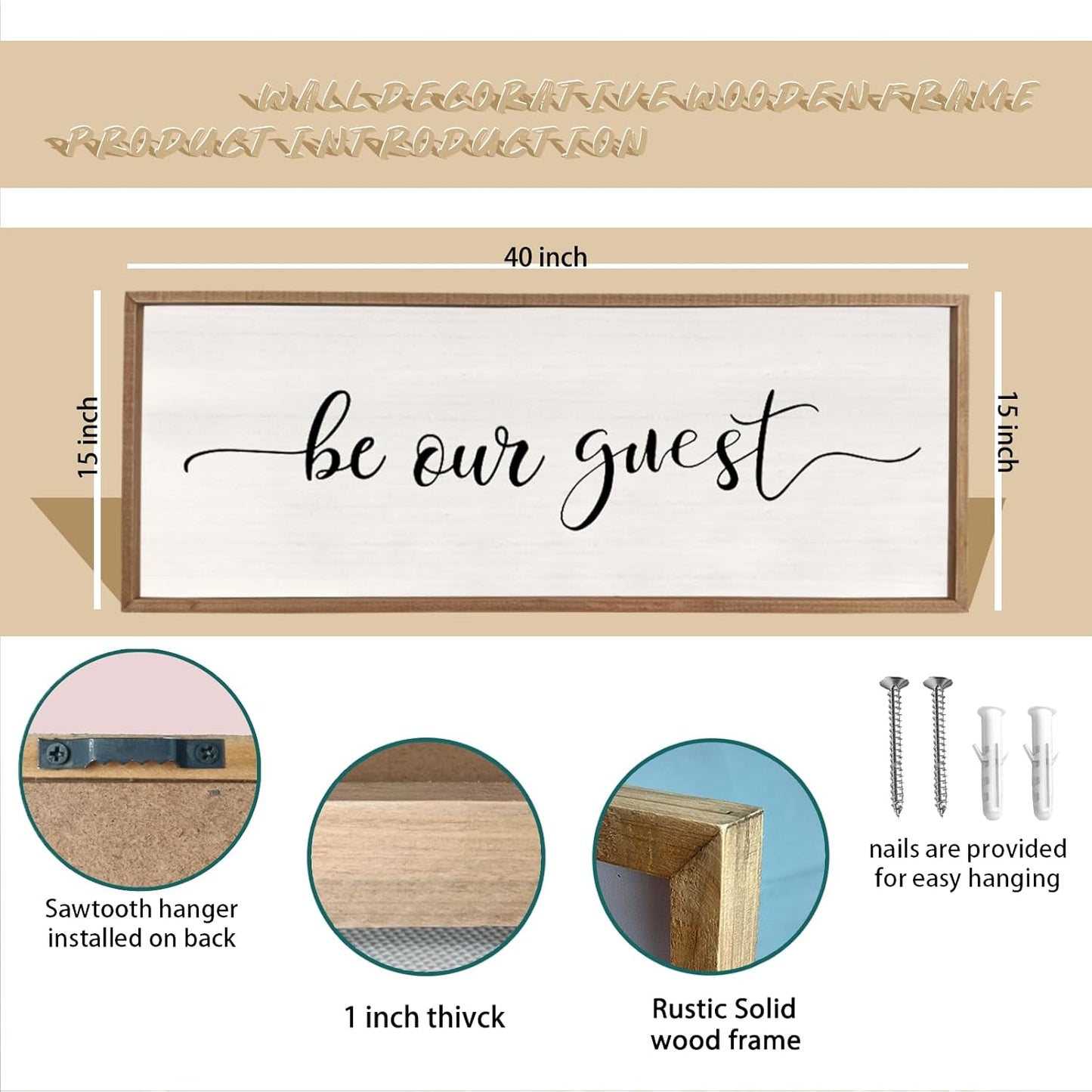 comurdyo Be Our Guest Wall Decor Sign 40”X15” Large Master Bedroom Above Bed Wall Decor Wood Framed Guest Room Sign Simple Rustic Farmhouse Over Bed Bedside Wall Art (Wood)