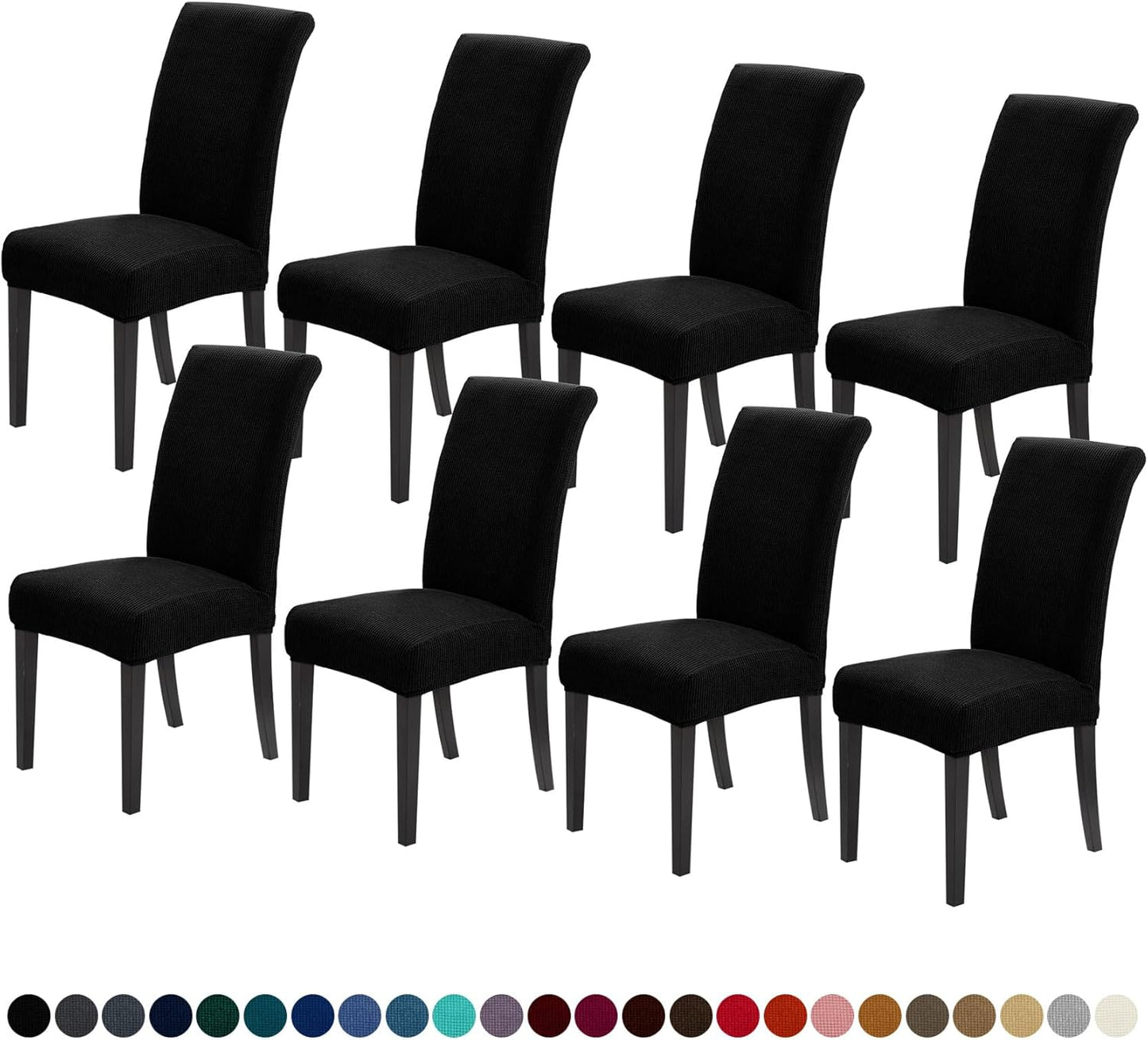 Joccun Chair Covers for Dining Room Set of 8, Dining Chair Slipcovers Stretch Dining Room Chair Covers Seat Protector,Washable Parsons Chair Cover for Home,Hotel,Banquet(Black,8 Pack)