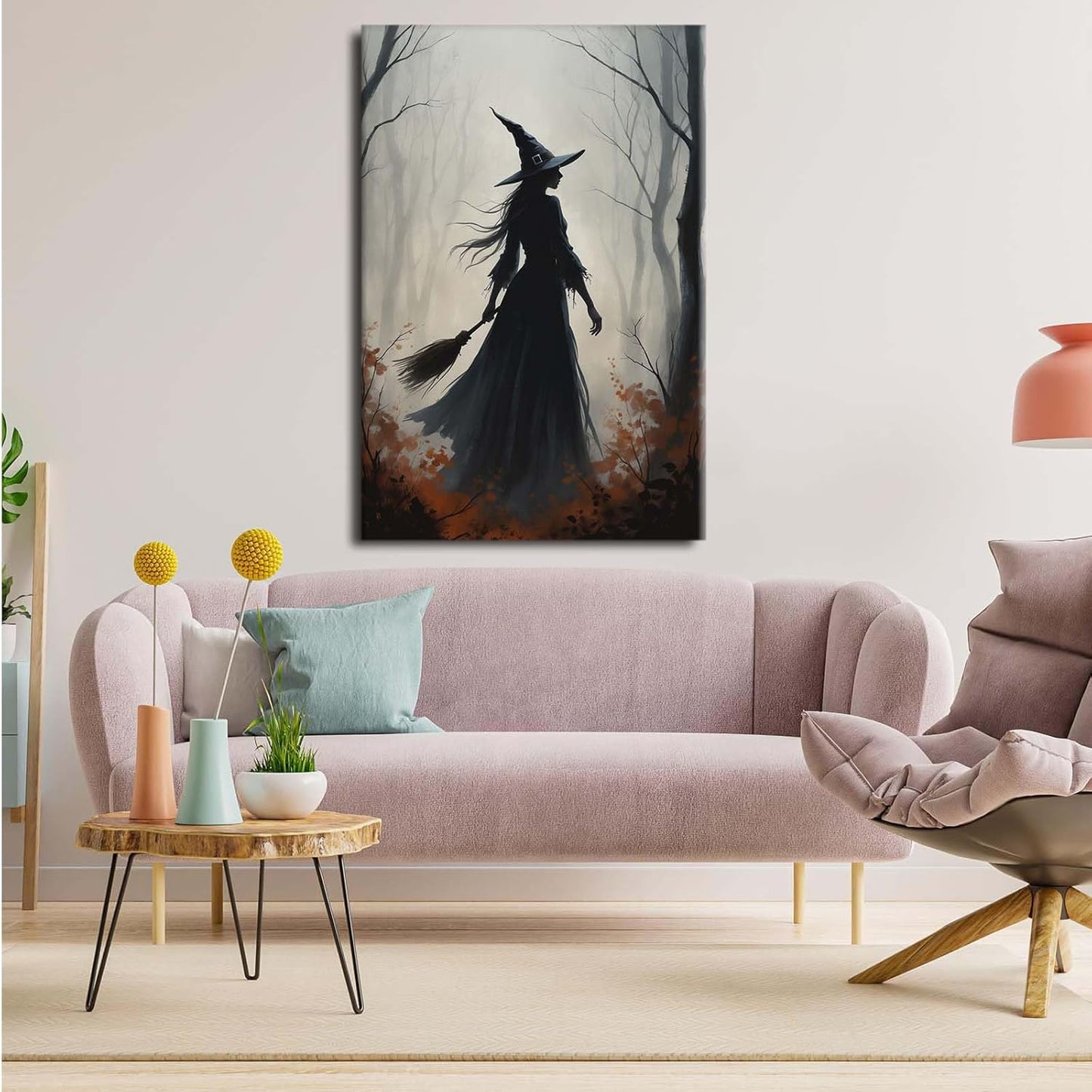 JFHCQJPK Vintage forest witch silhouette poster Halloween mural poster decoration mural art magic suitable for home living room bedroom32x48in Frameless