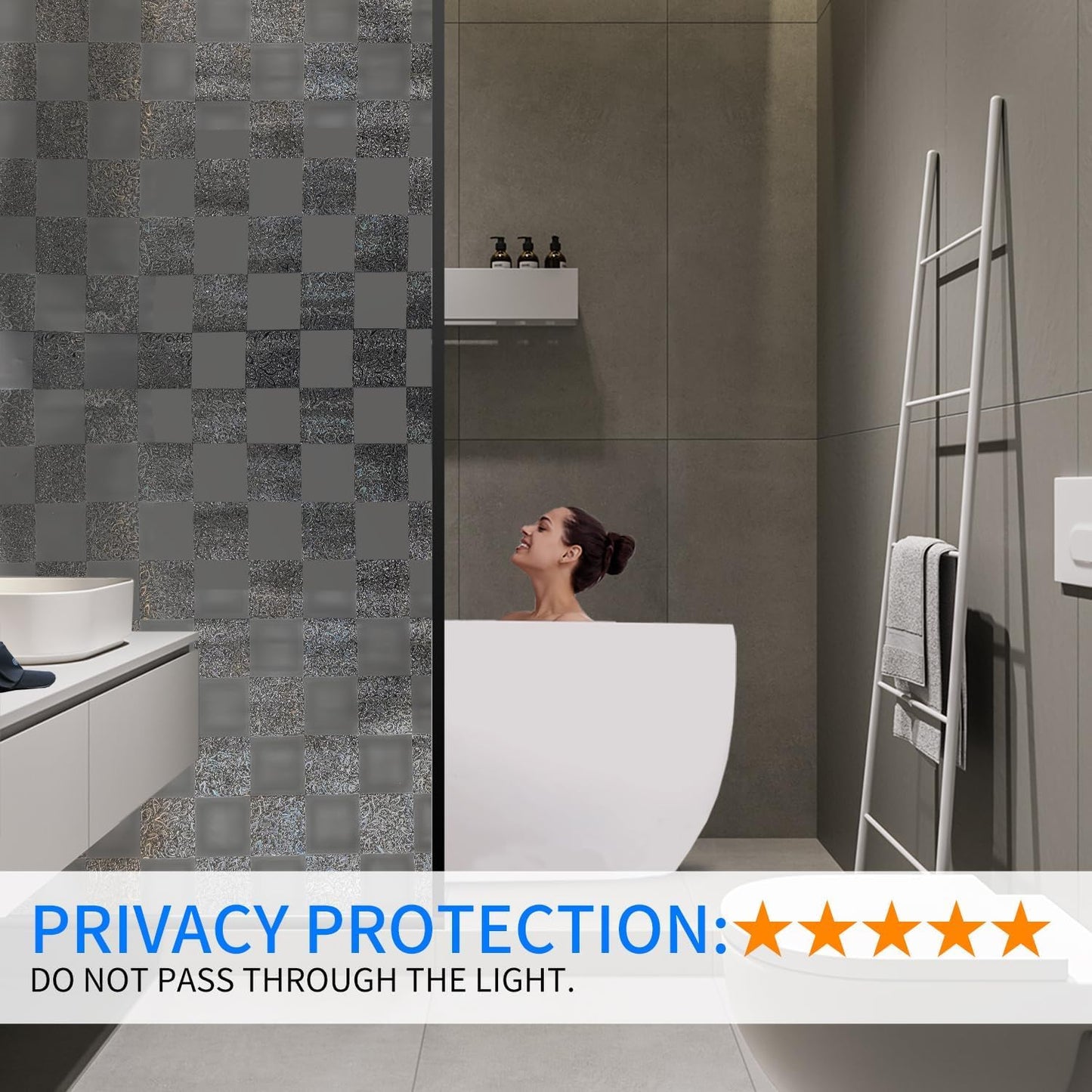 Window Film Privacy Day and Night with Installation Tools, Static Cling Glass Film Ideal for Home Shower Office Glass Door (Black, 23.6 x 196.9 Inch)