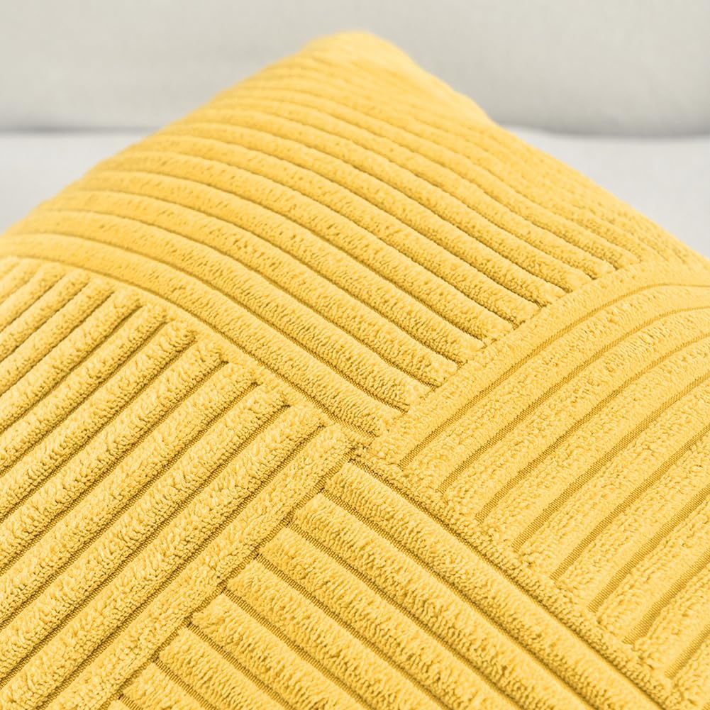 Fancy Homi 2 Packs Yellow Decorative Throw Pillow Covers 18x18 Inch for Living Room Couch Bed, Rustic Farmhouse Boho Home Decor, Soft Corss Corduroy Patchwork Textured Square Cushion Case 45x45 cm