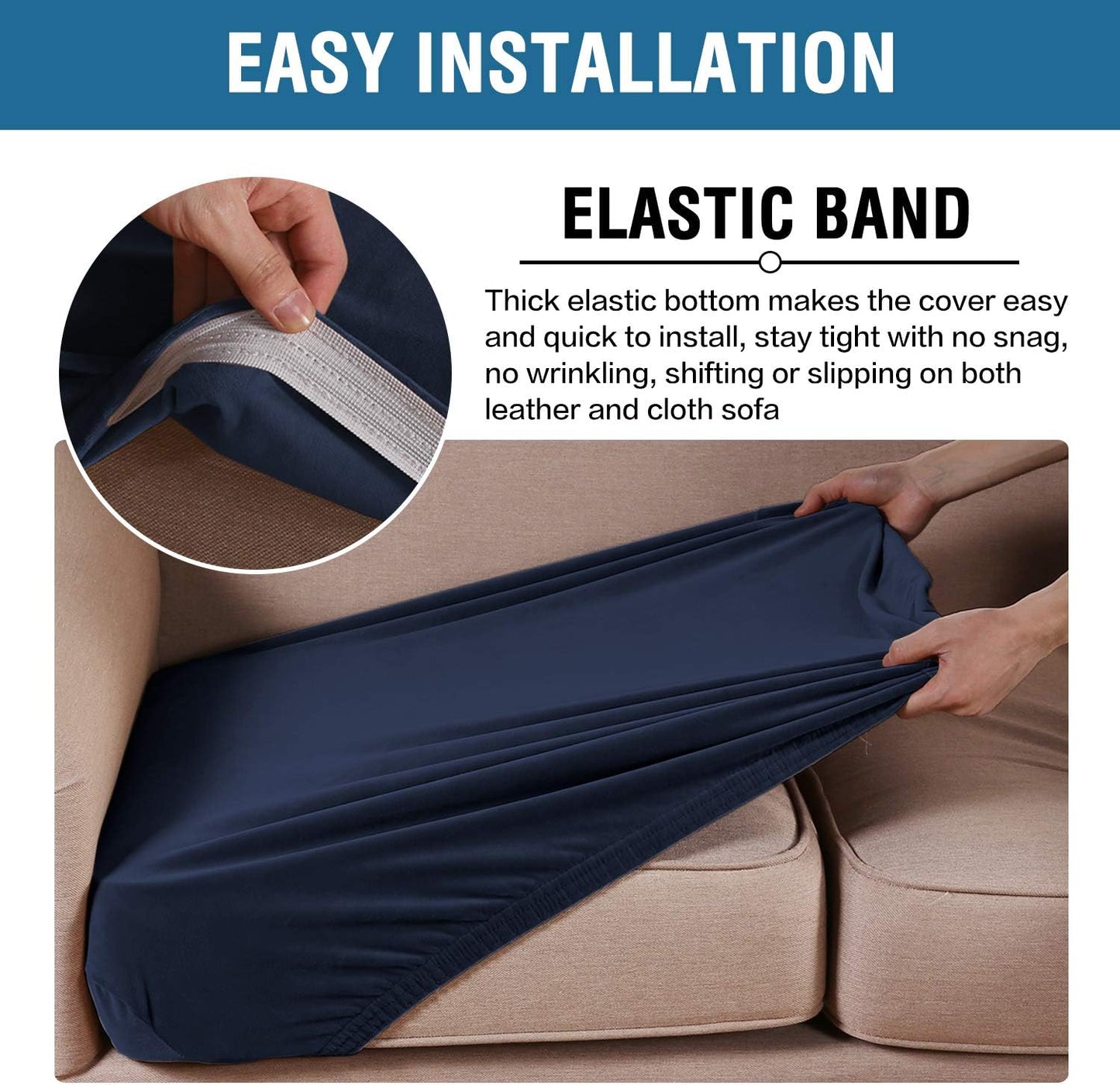 H.VERSAILTEX Velvet Stretch Couch Cushion Cover Plush Cushion Slipcover for Chair Loveseat Sofa Cushion Furniture Protector Seat Cushion Sofa Cover (2 Piece Large Sofa Cushion Covers, Navy)