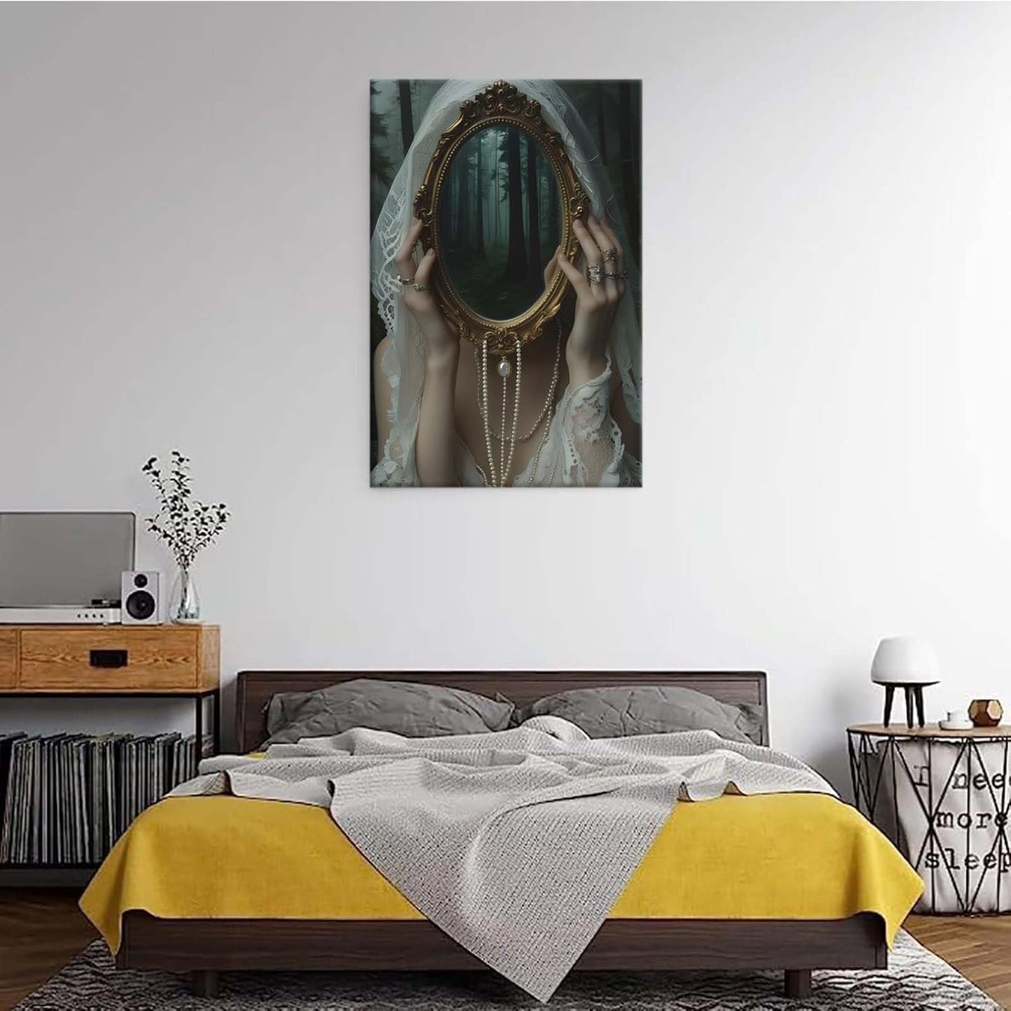 Mirror face covering dark art poster print melancholy gothic painting vintage feminine print victorian style decoration antique art28x40in Frameless