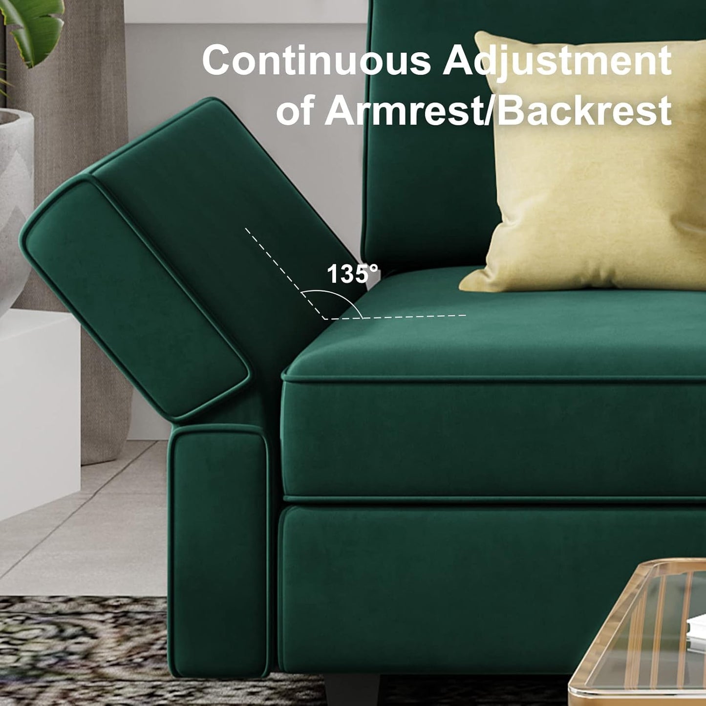 Belffin Modular Sofa Armrest Backrest Module for Modular Sectional Sofa Couch Side Armrest, Backrest Velvet Green