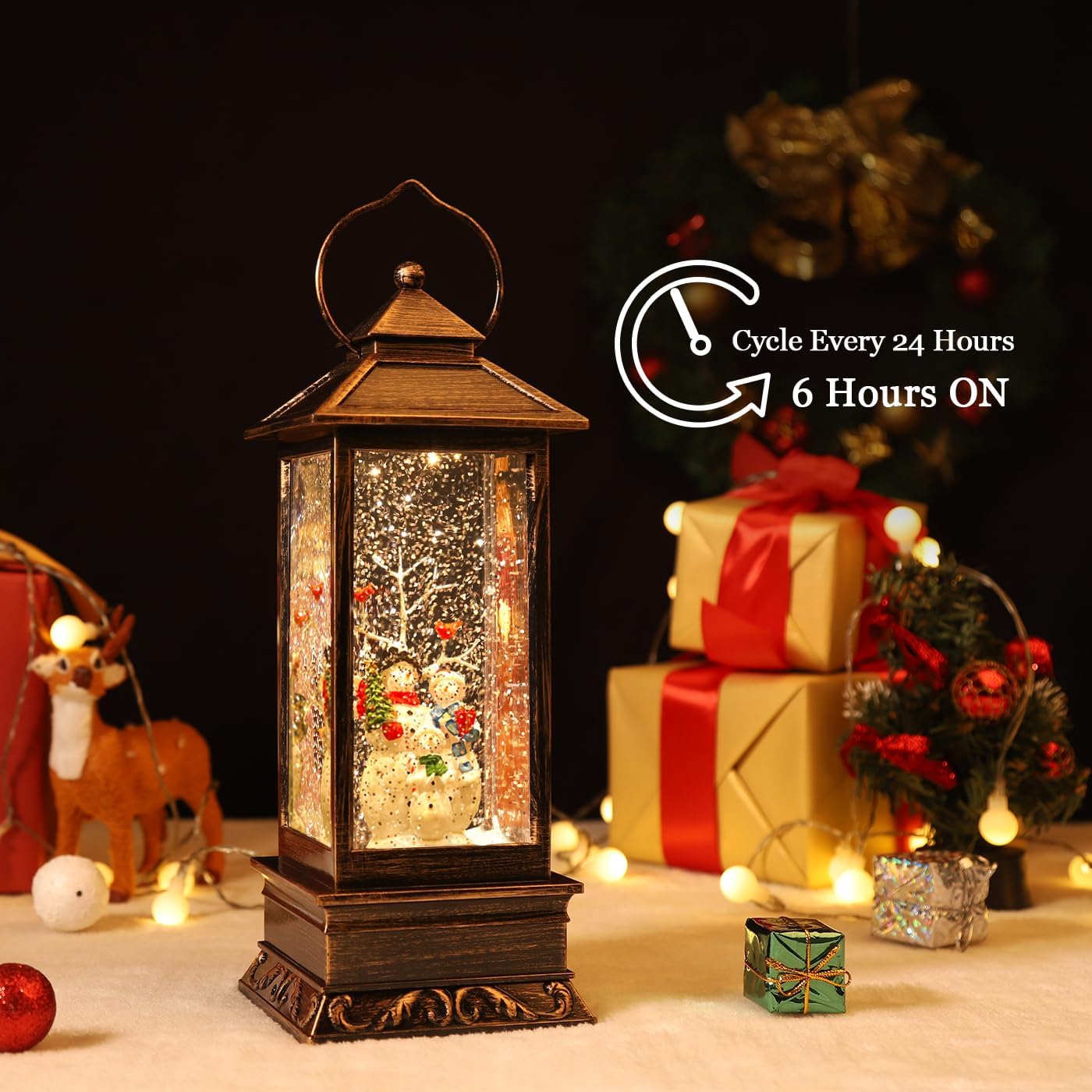 House & Garden Decoration,Christmas Lantern with 8 Pieces of Music,Sparkling Crystal Keep Circling Around The Snowman Families Music Box as a (Snowman Families)