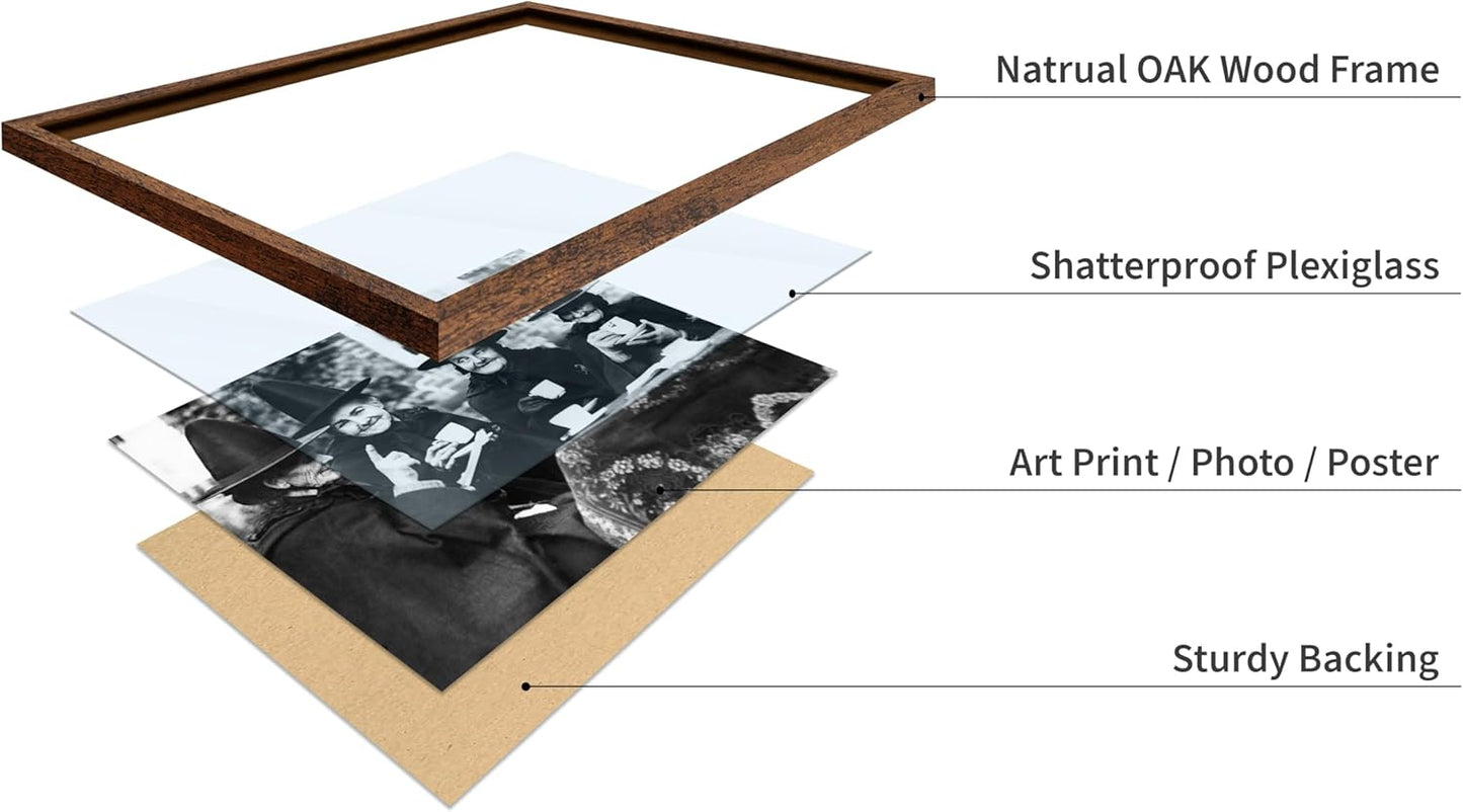 Poster Master Classic Photograph Poster - Vintage Halloween Print - Gift for Artist, Friend - Witches Tea Party, Old Women Smiling, Wearing Robes - Wall Decor for Living Room, 11x14 Brown Framed