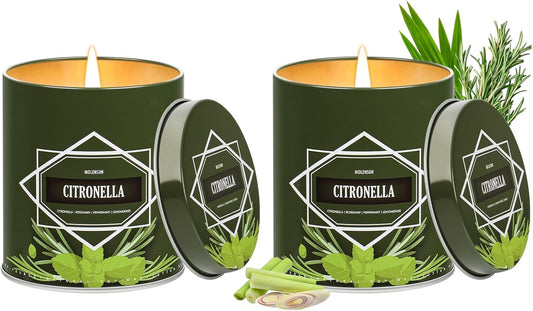 Citronella Candles Outdoor 2-Pack, Total 18oz Citronella Candles for Outside Patio, Camping & Garden, Summer Gifts for Indoor Home Scented, 50-Hour Burn Time, 9 Ounce Each