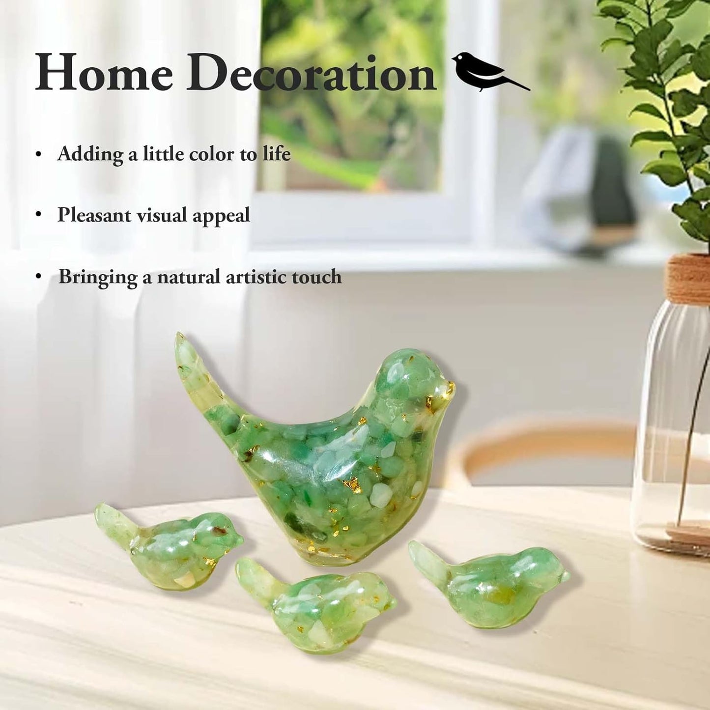 Crystal Bird Figurines, Resin Animal Statues, Miniature Decorative Gravel Birds, Home Decor (4PCS-GreenAventurine)