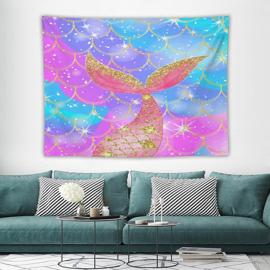 HZOHNAGO Mermaid Scales Tapestry Colorful Shiny Scales Mermaid Tail Pattern Printed Wall Tapestry Wall Hanging for Bedroom Living Room Dorm 80" W x 60" H